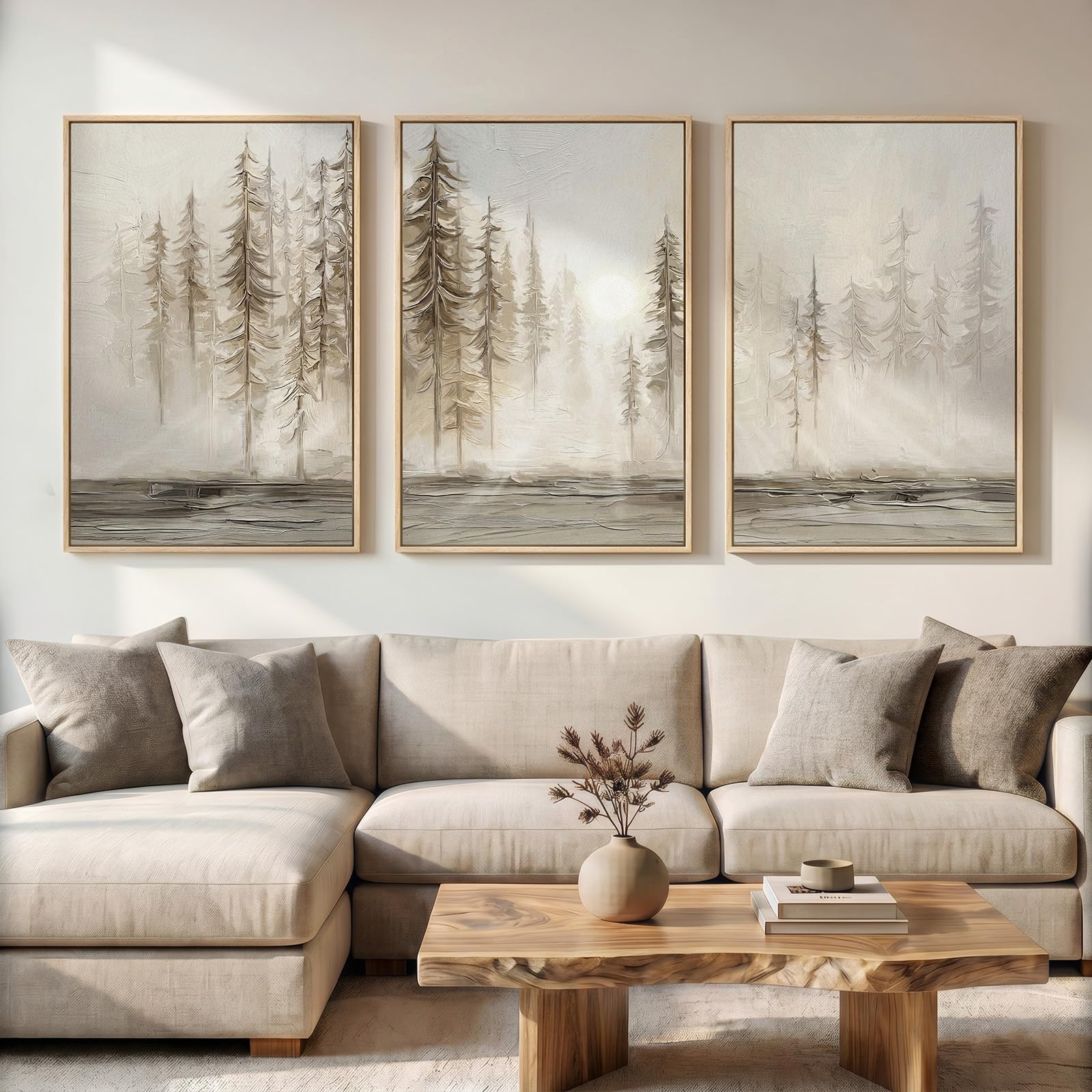 Photo 1 of Large Framed Neutral Abstract Landscape Wall Art for Living Room, 24x36 In