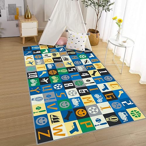Blue Kids ABC - Alfombra educativa con diseño de números ABC para sala de juegos, habitación de niños, habitación de niños, habitación de bebé, 2