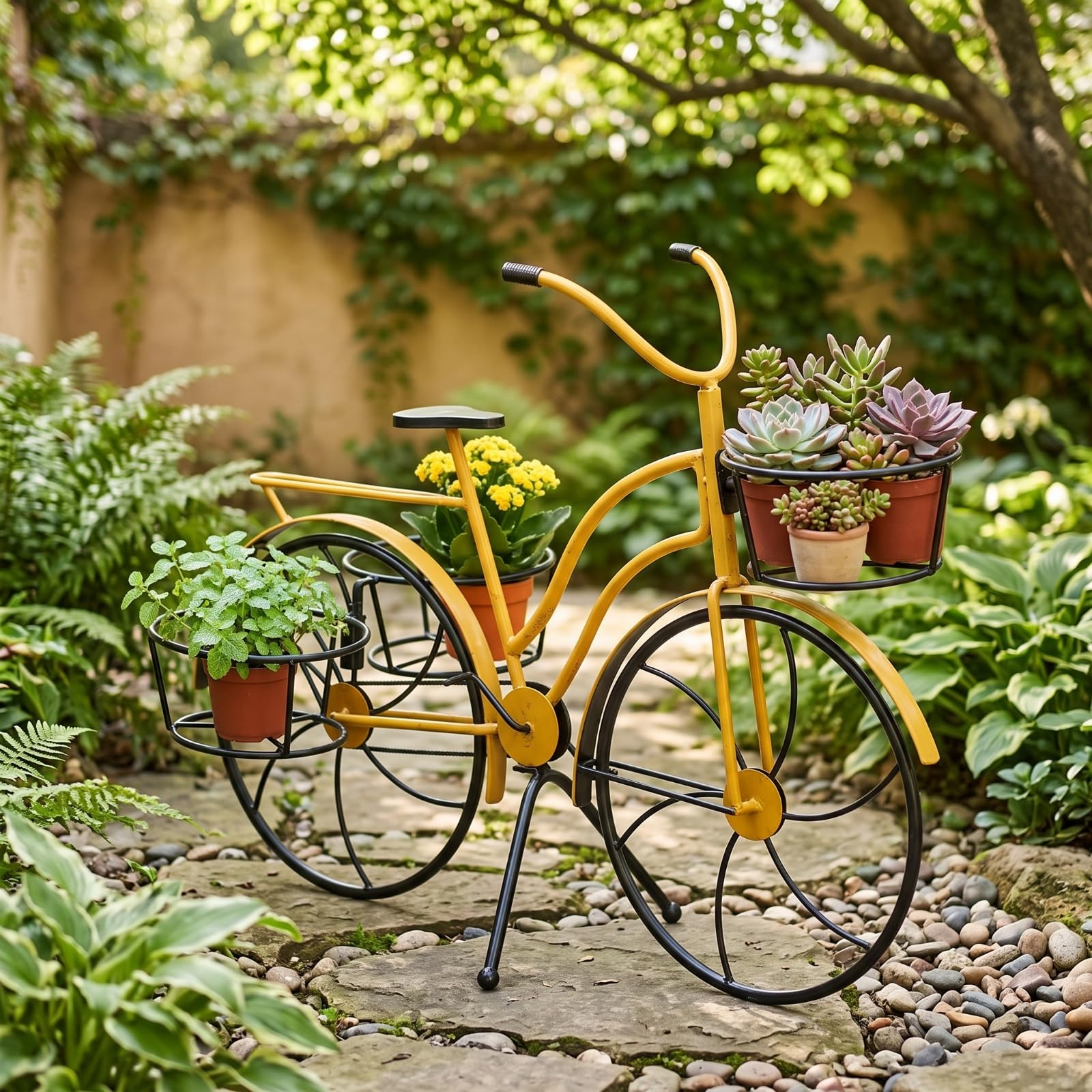 Porte-Plante En Forme Vélo sur Pied Support Pot Fleurs En Forme Vélo Extérieur Porte-Plante avec Roues pour Salon , Bleu