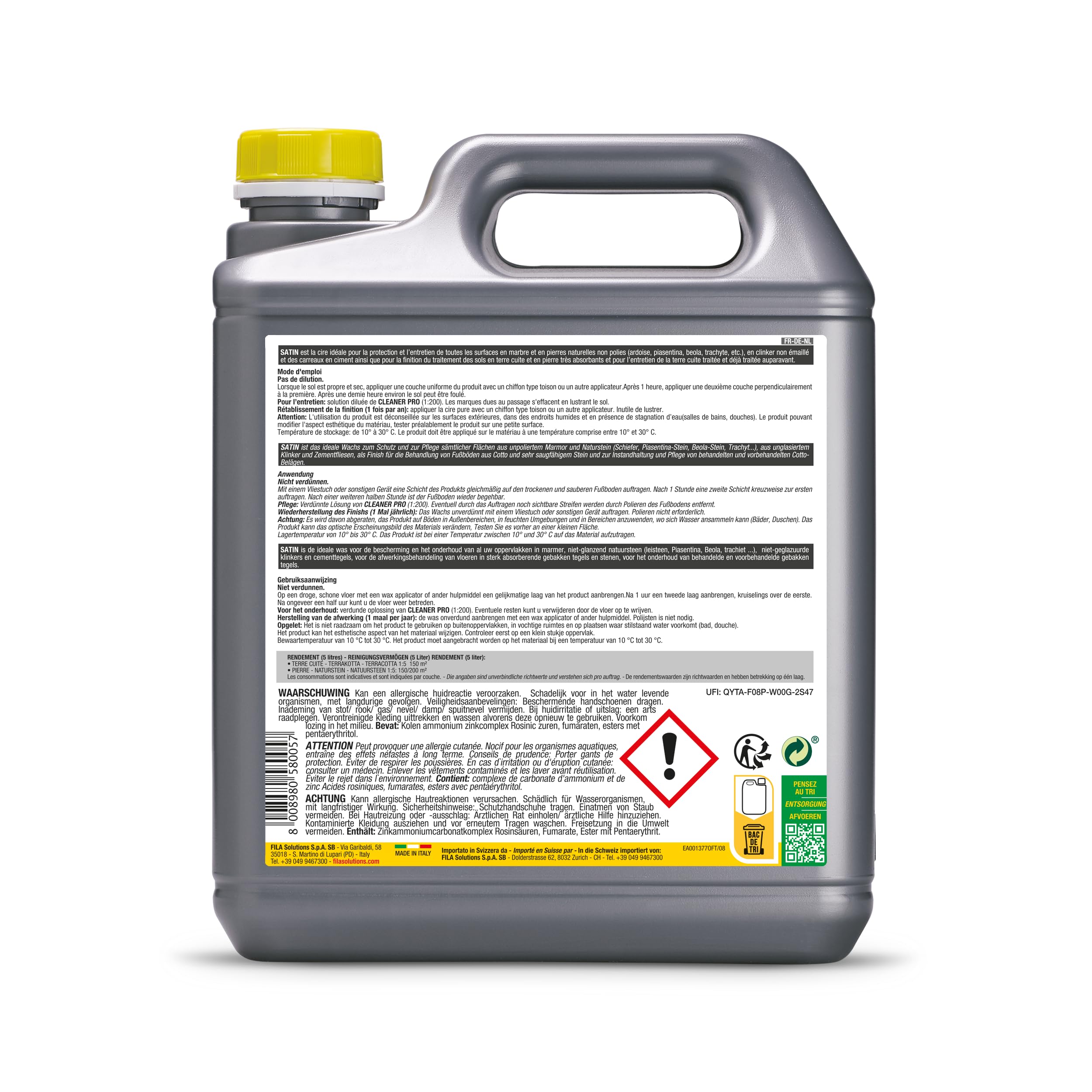 FILA Solutions - Cera protectora de satén para tratamiento final con efecto satinado para cotto, clinker, piedra natural, aglomerado no pulido, cemento y baldosas de cemento, 5 litros