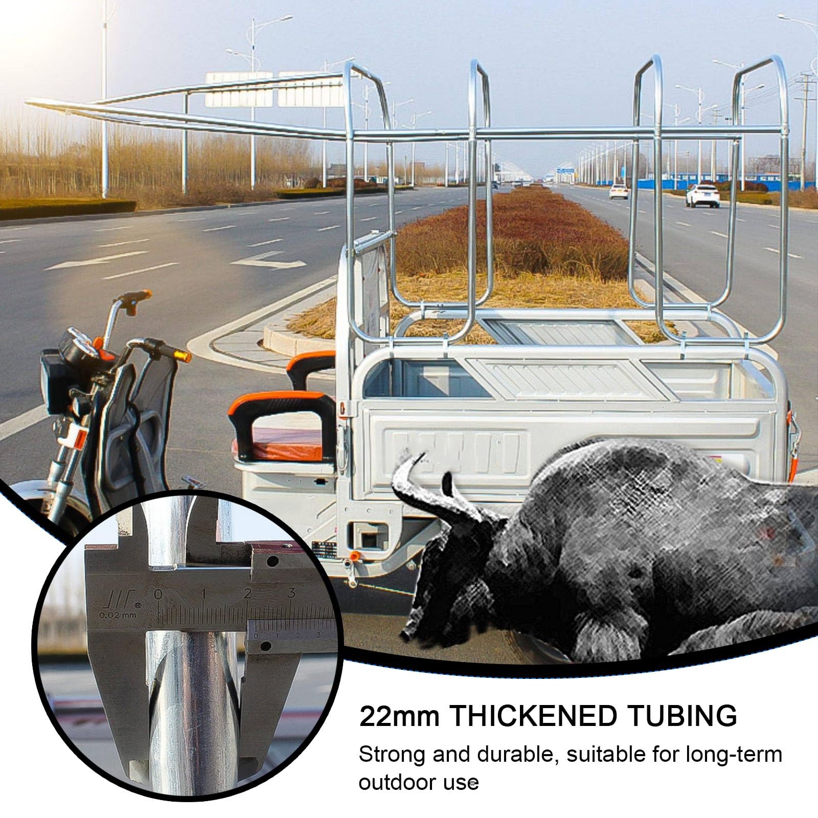 Daszek do Elektrycznego Roweru Trójkołowego, Wodoodporna Osłona Przeciwdeszczowa, z Przezroczystą Szybą Przednią z PCV, do Trójkołowego Roweru Towarowego(Blue,150x110cm)