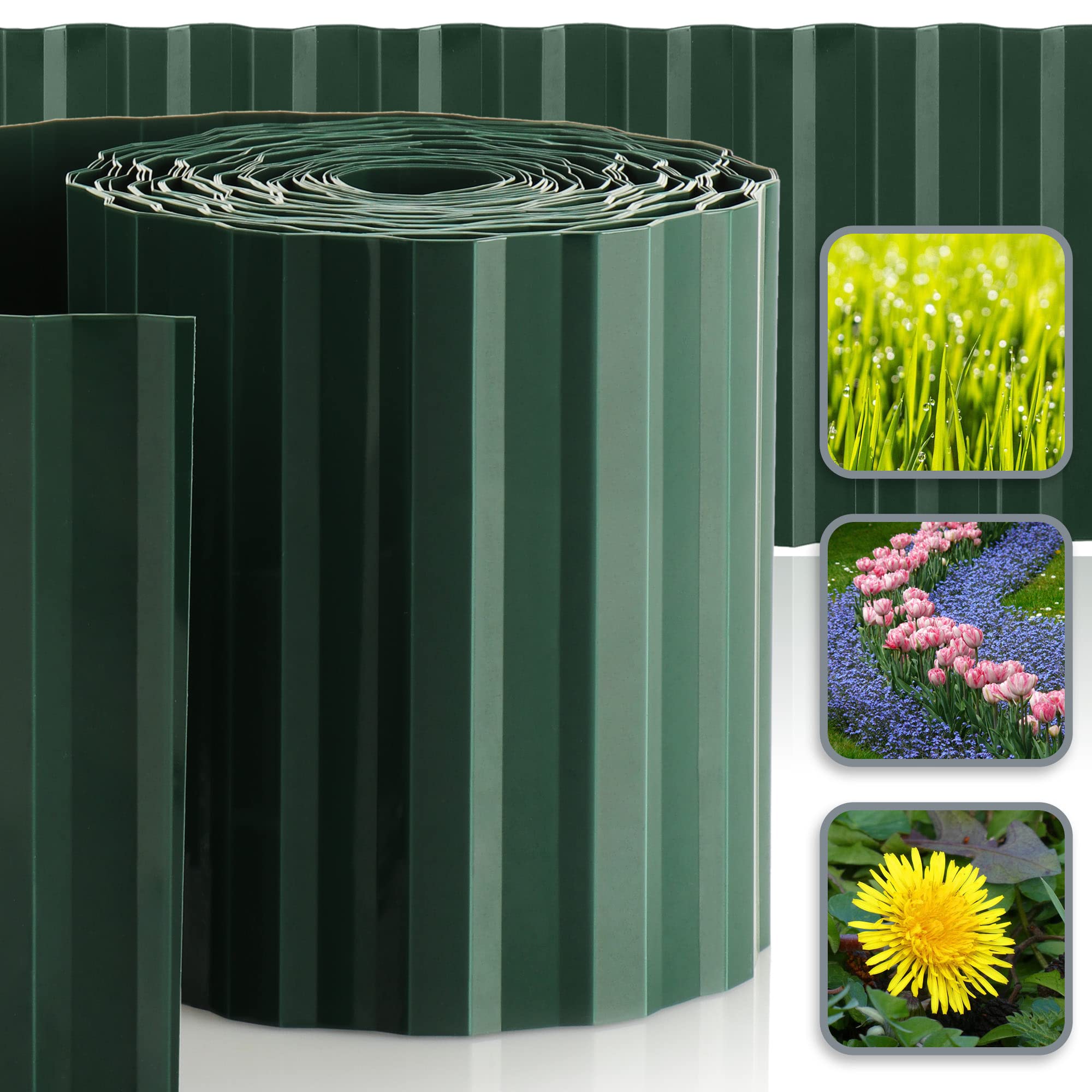 com-four® Plastikowe obrzeze trawnikowe - obrzeze rabatowe do trawników, rabat kwiatowych lub jako krawedz koszaca - dlugosc regulowana indywidualnie - 15 x 900 cm