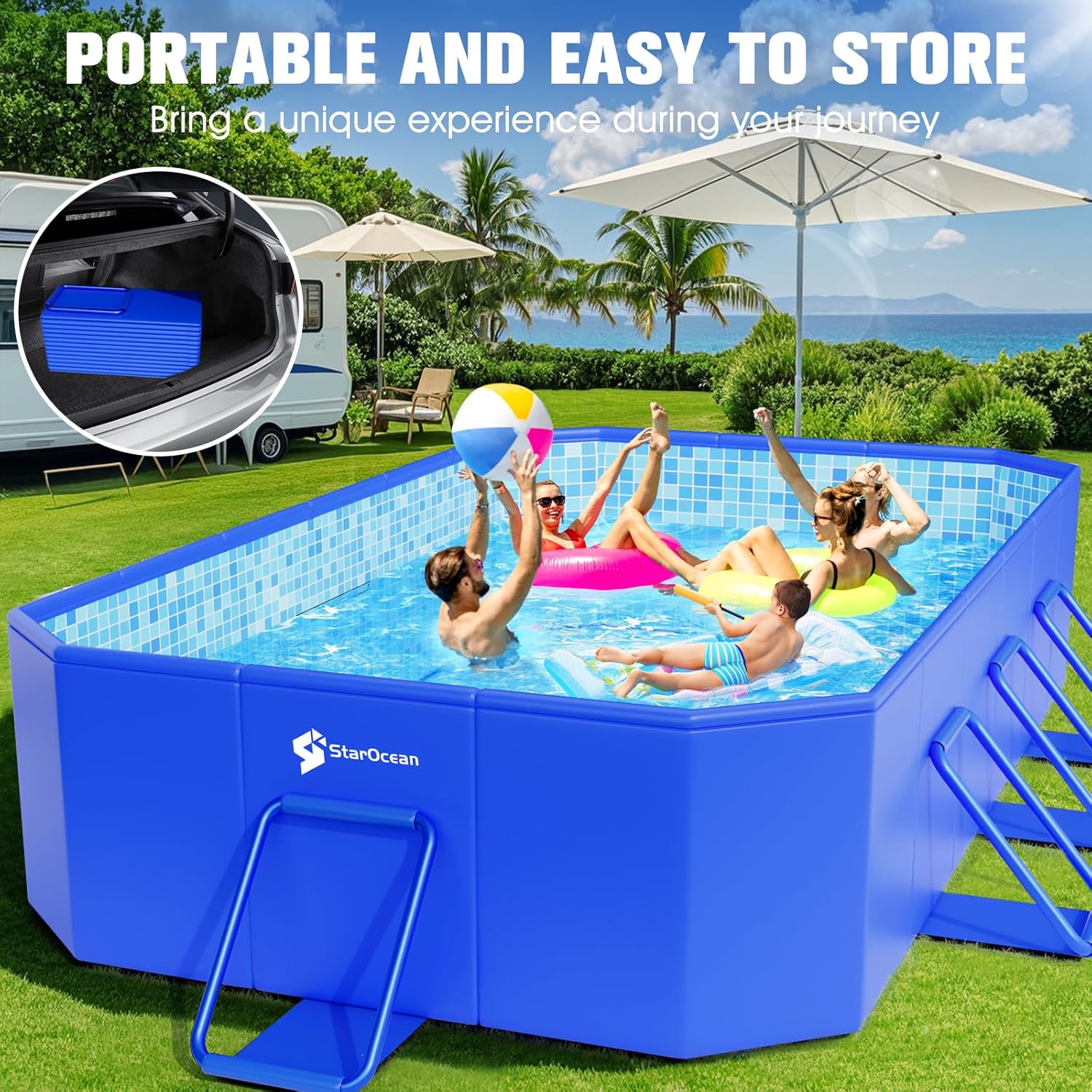 StarOcean 2026 Large Foldable Pool,Non-Inflatable Swimming Pool for Kid,Adult Collapsible Pool Hard Plastic,Overthickened Extra Large Foldable Pool,Portable Folding Kid Pool for Backyard,118"x73"x20"