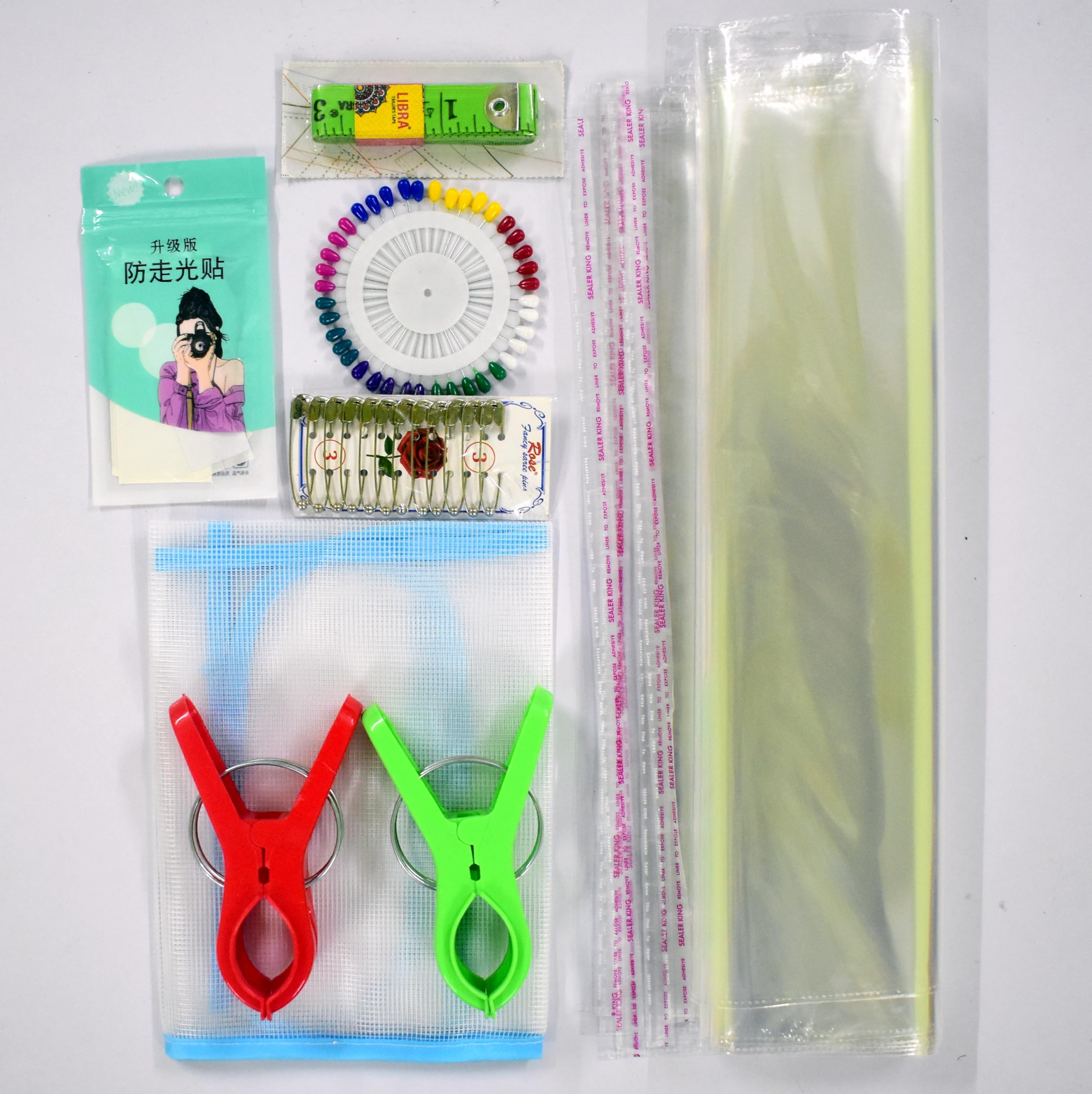 Prabhas Designs Pre-Pleating Kit with 7 Items | Ironing Mat 1, Big Clips 2 nos, 12 Pins (Size 3), InchTape, Saree Packing Cover (14 X 18 inches) 5 nos, Double Side Tape 1 Packet, and Pearl Pin 40 nos-image-8