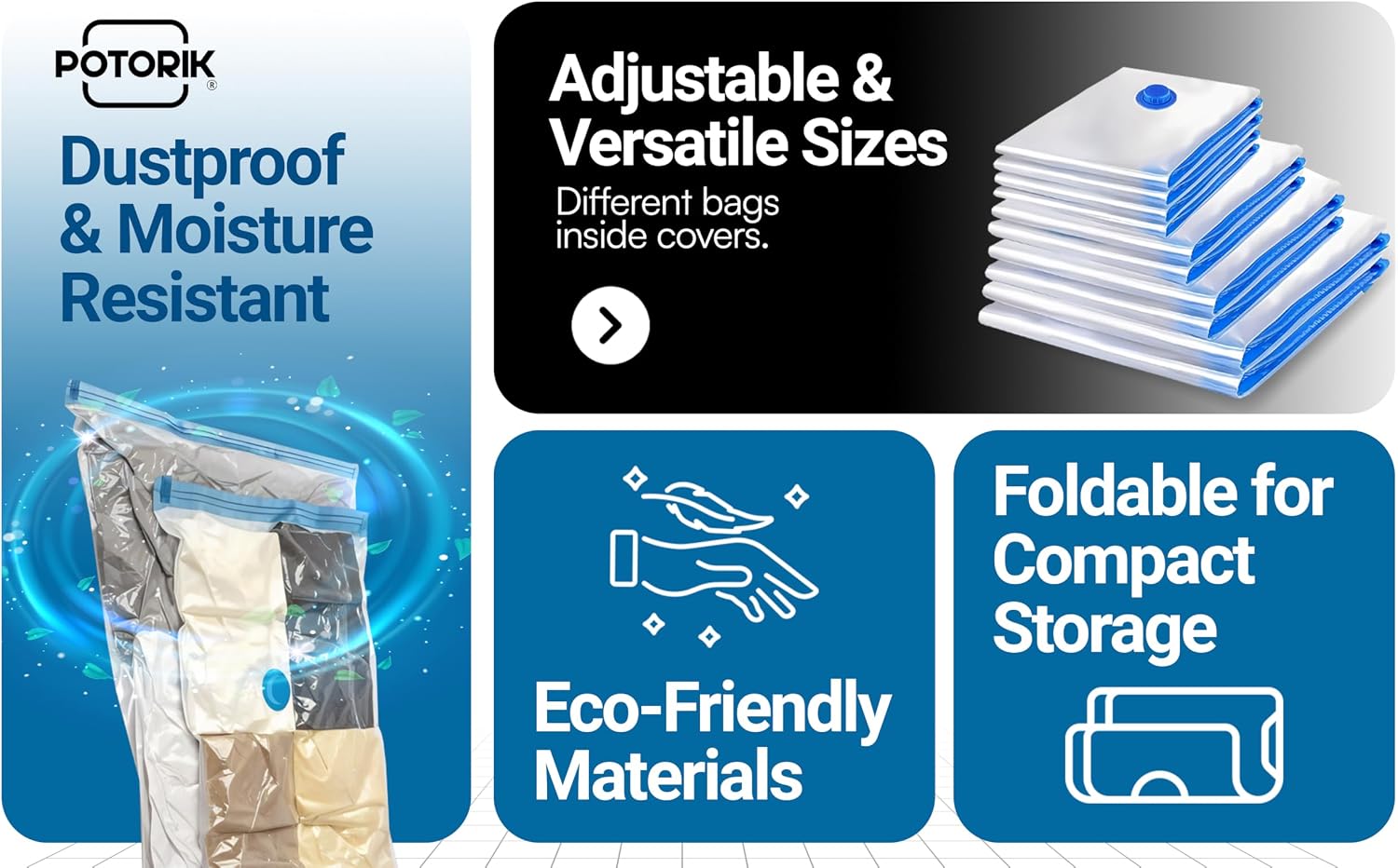 Vacuum Storage Bags, 20 Pack (4 Jumbo/4 Large/4 Medium/4 Small/4 Roll) – Space Saver Compression Bags for Clothes, Comforters & Blankets – Durable Double-Seal Vacuum Bags with Hand Pump