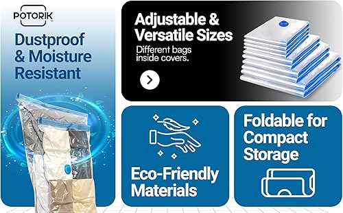 Miniatura 5 de Bolsas de almacenamiento al vacío, paquete de 20 (4 jumbos4 grandes4 medianos4 pequeños4 rollos) - Bolsas de compresión ahorradoras de espacio para