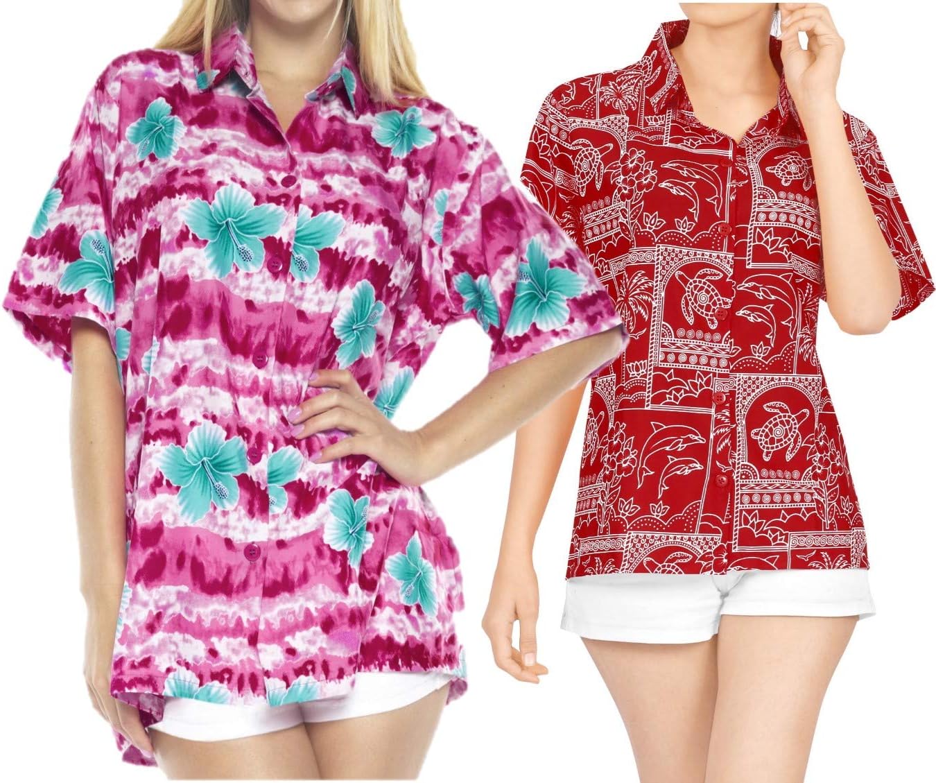 LA LEELA Women's Beach Button Down Short Sleeve Swim Hawaiian Shirt