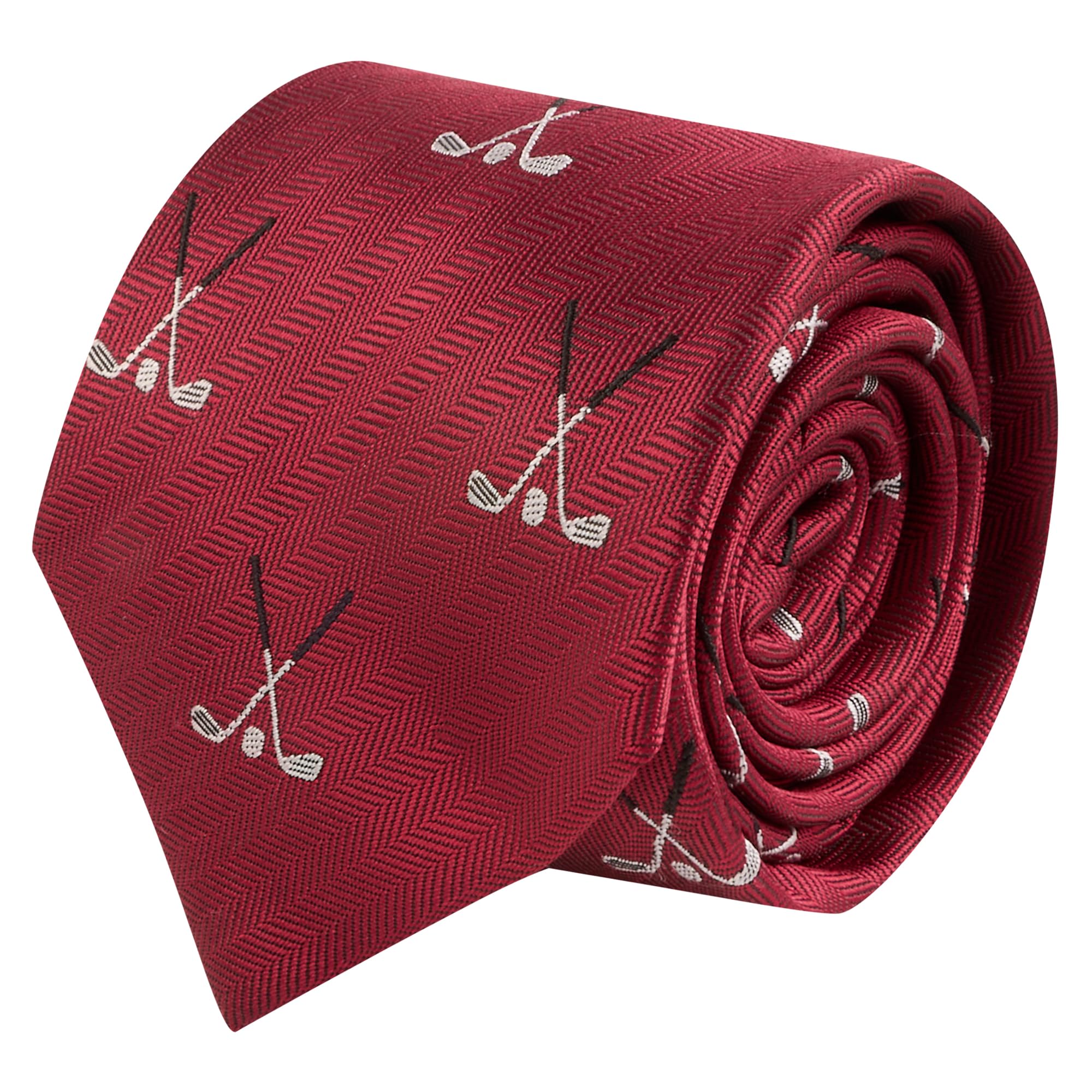 King & Priory Burgundy Golf Clubs Red Herringbone Embroidered Tie