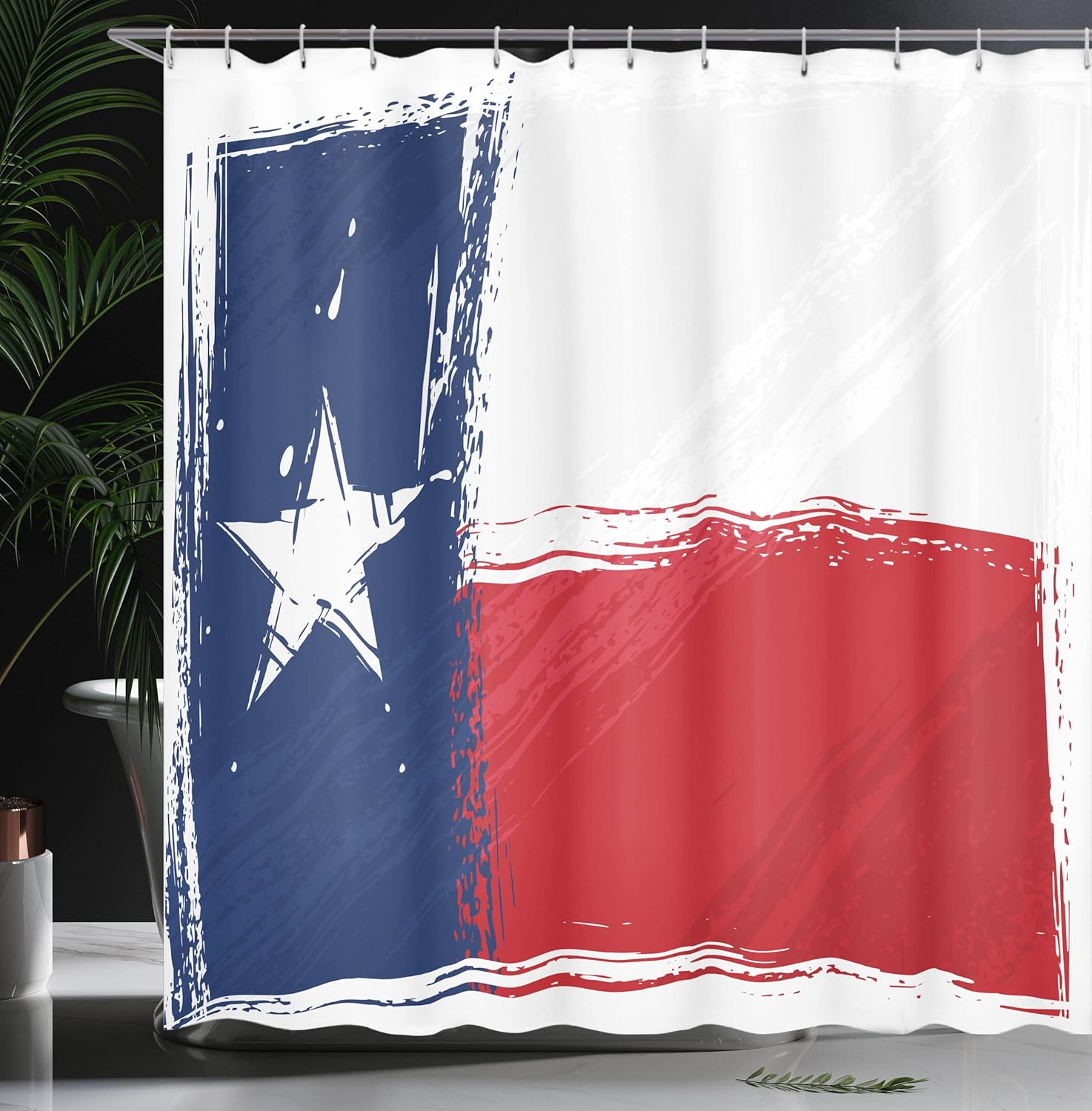 Ambesonne Texas Star Print Shower Curtain, Grunge Flag with Watercolor Brush Strokes Independent Country, Cloth Fabric Bathroom Decor Set with Hooks, 69" W x 70" L, Vermilion Dark Blue