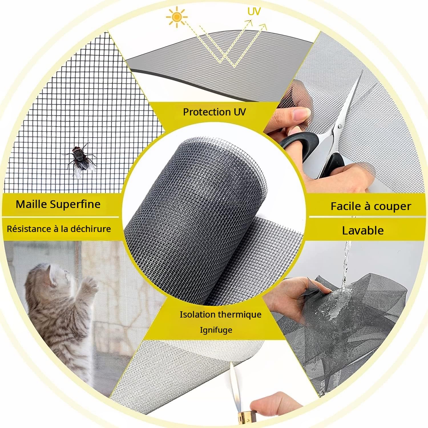 Moustiquaire Fenetre Magnétique Recoupable jusqu’à 130x150 cm – Aimants Puissants, Sans Vis,Bande Magnétique Autocollante,Fibre de Verre, Cadre Blanc, Mesh Grise