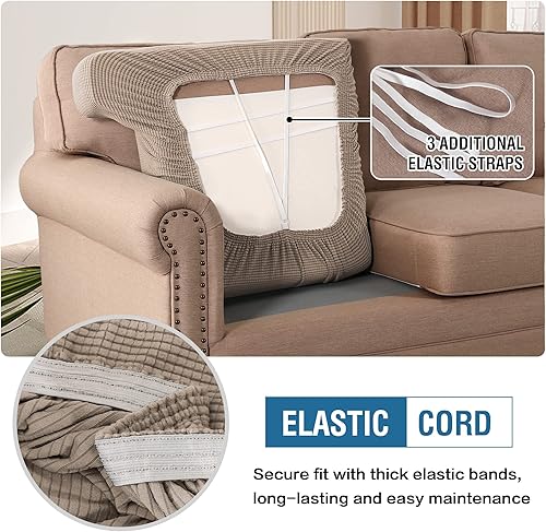 Miniatura 6 de H.VERSAILTEX Fundas elásticas para sofá de 3 piezas con cojines en forma de T, fundas de cojín individuales para sofá de 3 cojines, fundas con