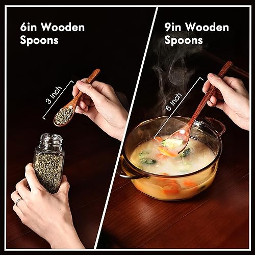 Miniatura 5 de Cucharas de madera, juego de 12 cucharas de sopa de 9 pulgadas y 12 piezas de 6 pulgadas, utensilios de madera para degustar, servir, agitar,