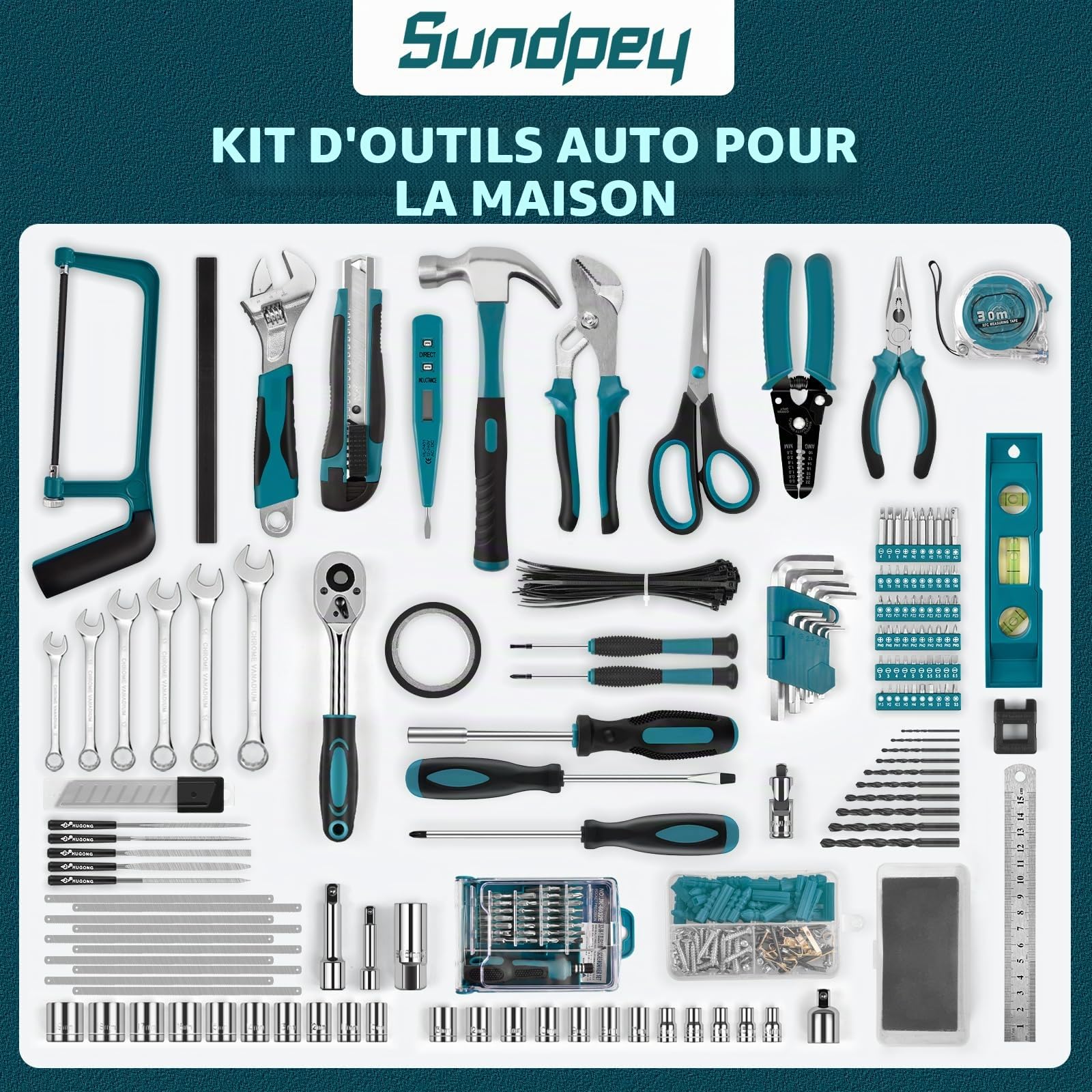 Sundpey 379 pièces Kit d'outils pour la maison – Ensemble complet d'outils de réparation domestique et automobile