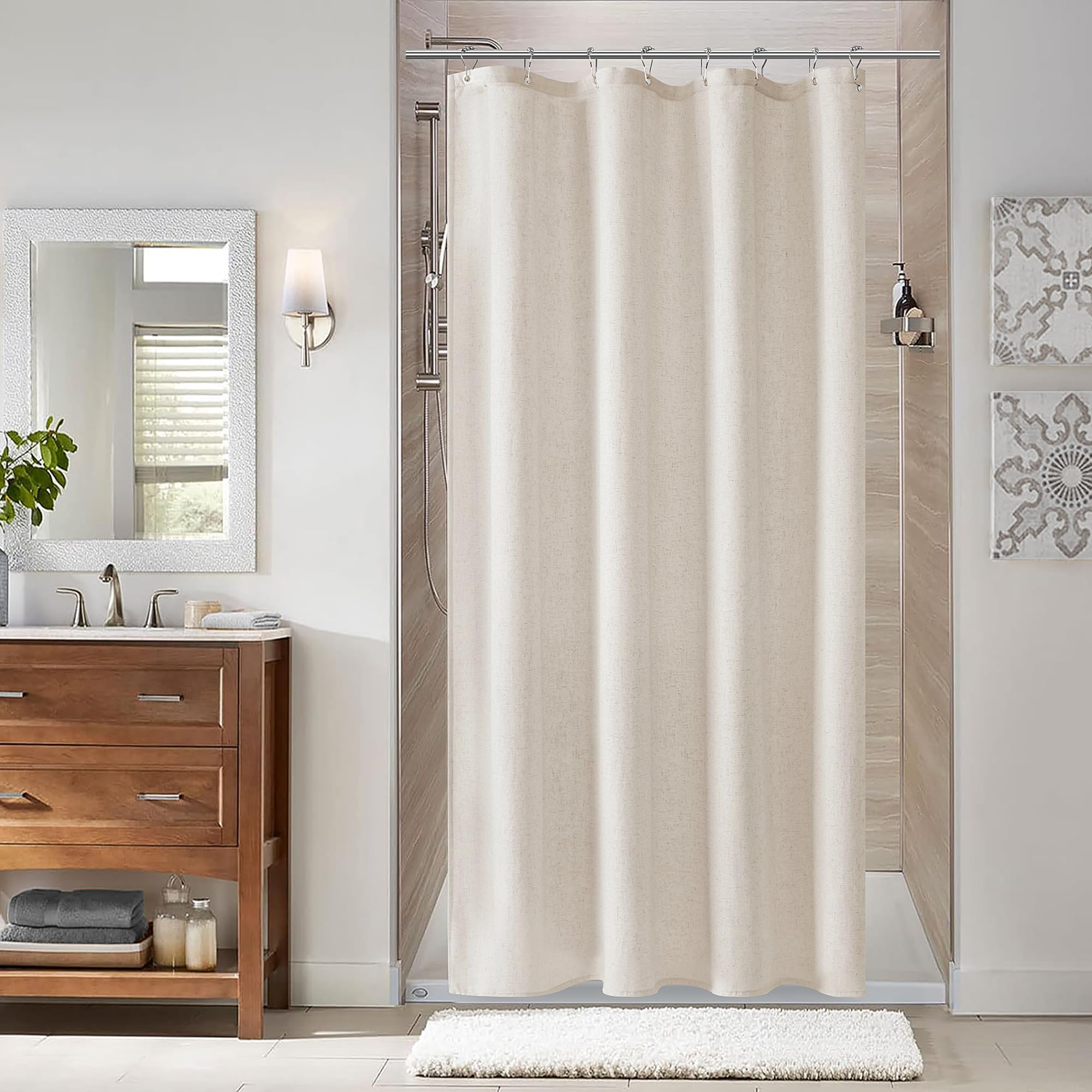 Naturoom Linen Shower Curtain 48x72 Inch for Bathroom Oatmeal 1 Panel