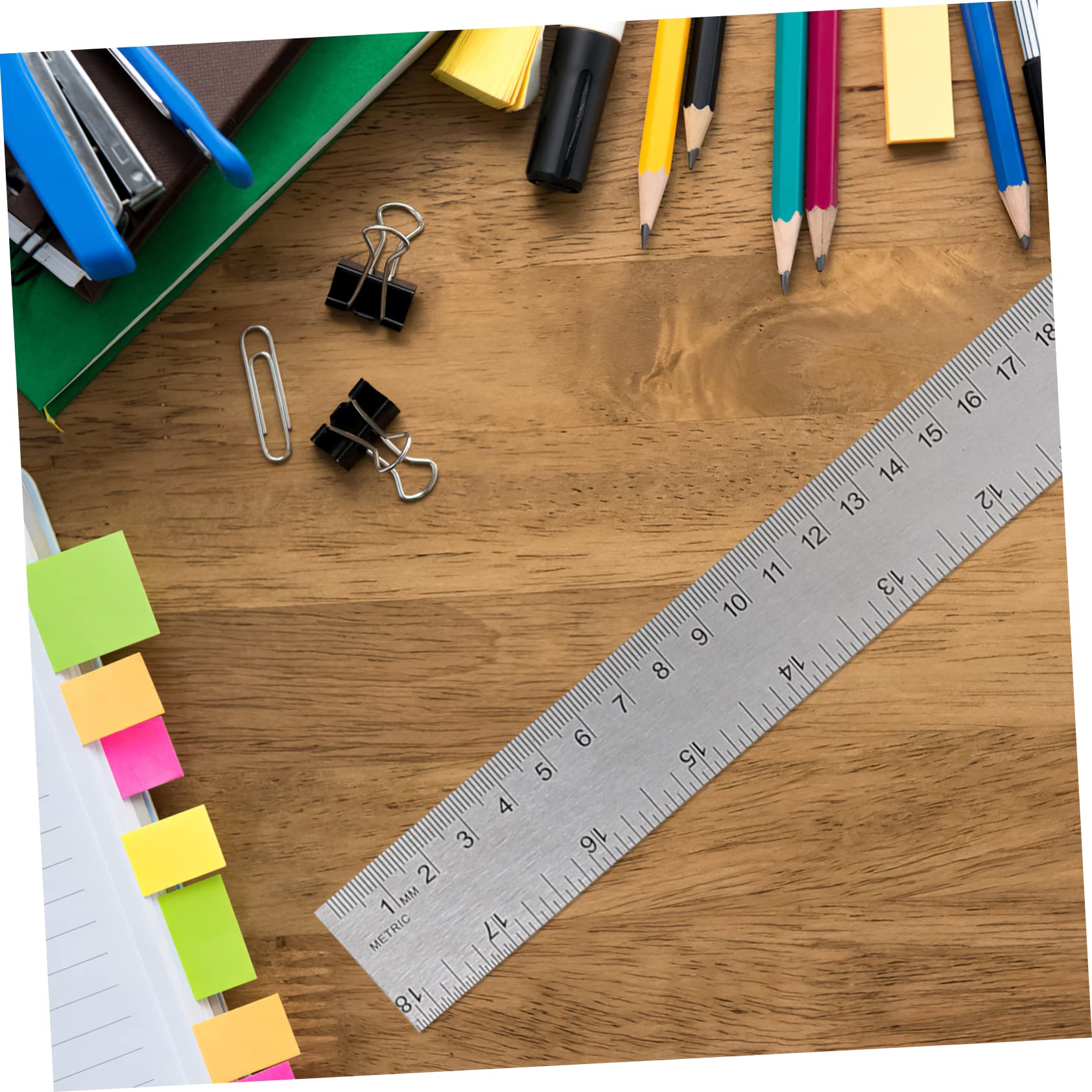 5piezas Regla De Acero Inoxidable Base De Corcho para Dibujo y Carpintería Herramienta Práctica para Estudiantes y Profesionales