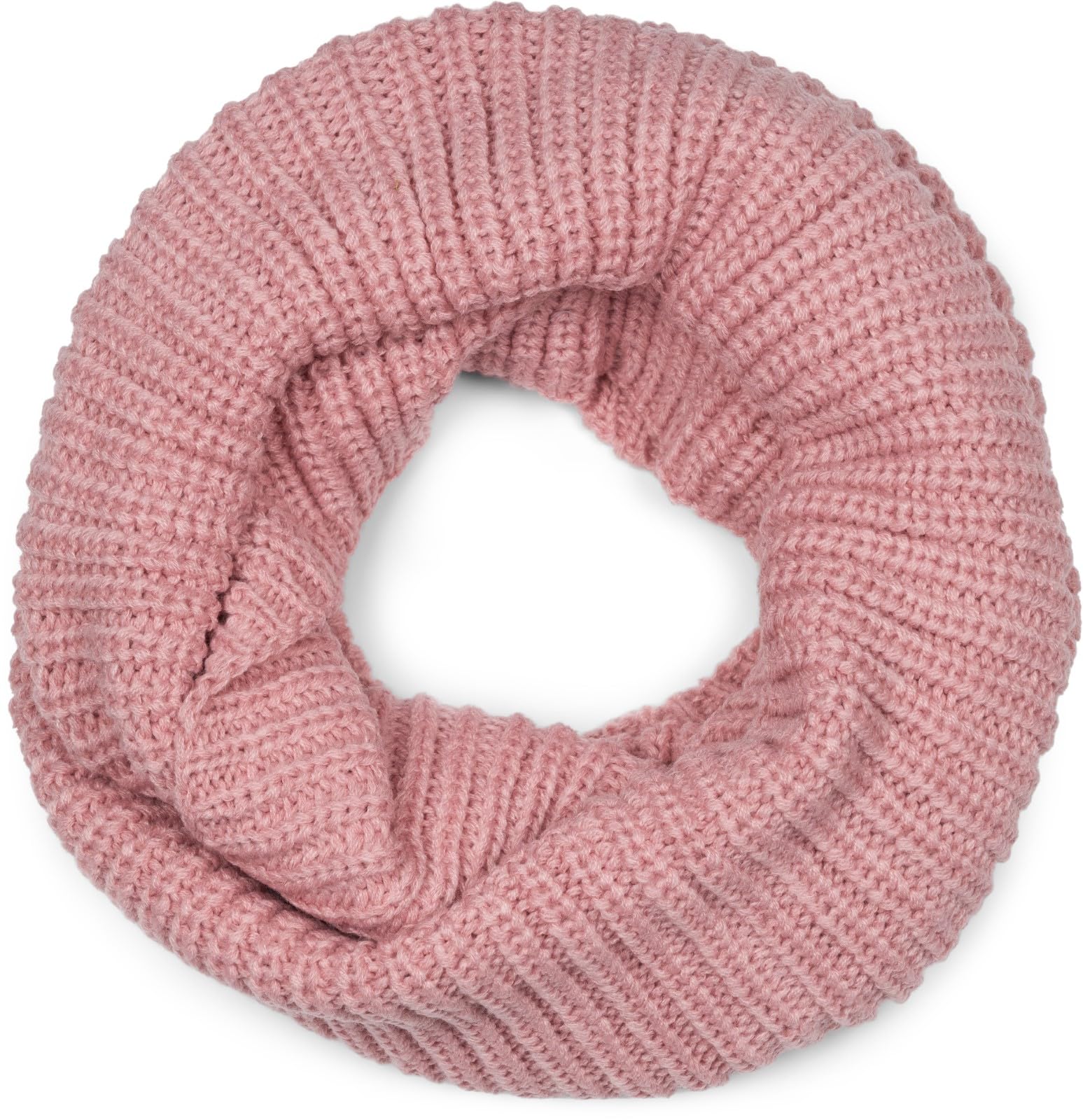 styleBREAKER Unisex Fine Knit Scarf, Solid Color Loop Tube Scarf, Fine Rib Winter Knit Scarf, Loop Scarf 01018112, Colour:Old Rose
