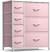 Sorbus 7-Drawer Pastel Pink Dresser - Foldable Fabric Storage Chest for Kids Bedroom, Nursery, Toys, Clothes