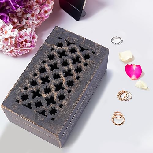 Miniatura 4 de Caja decorativa de madera de mango quemado mediana con tapa, caja de recuerdo grande "Trellis ", caja decorativa hecha a mano con tapa para uso como