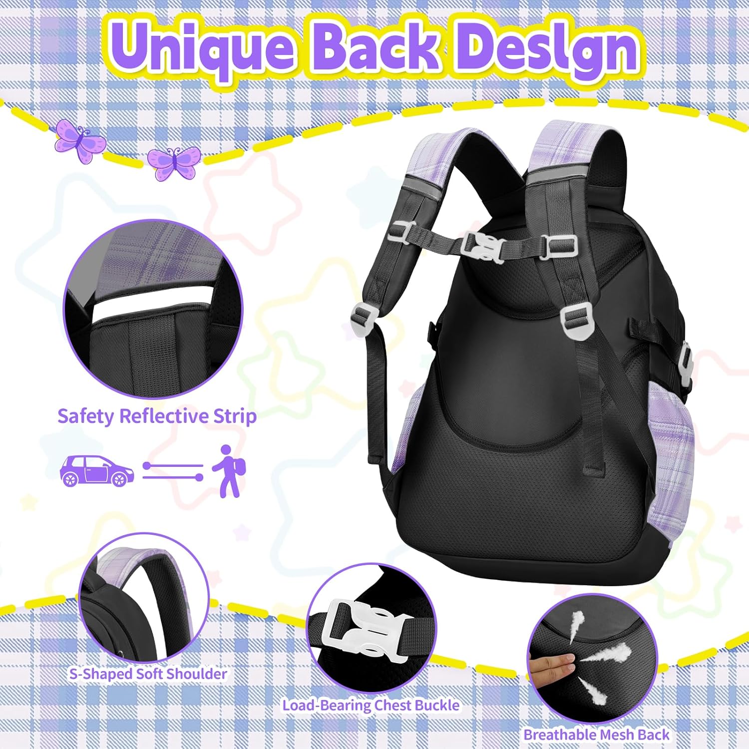 Girls Backpack with Lunch Box Set, 5pc Black Cute Kawaii Bookbag for Teens, Aesthetic School Backpack for Elementary