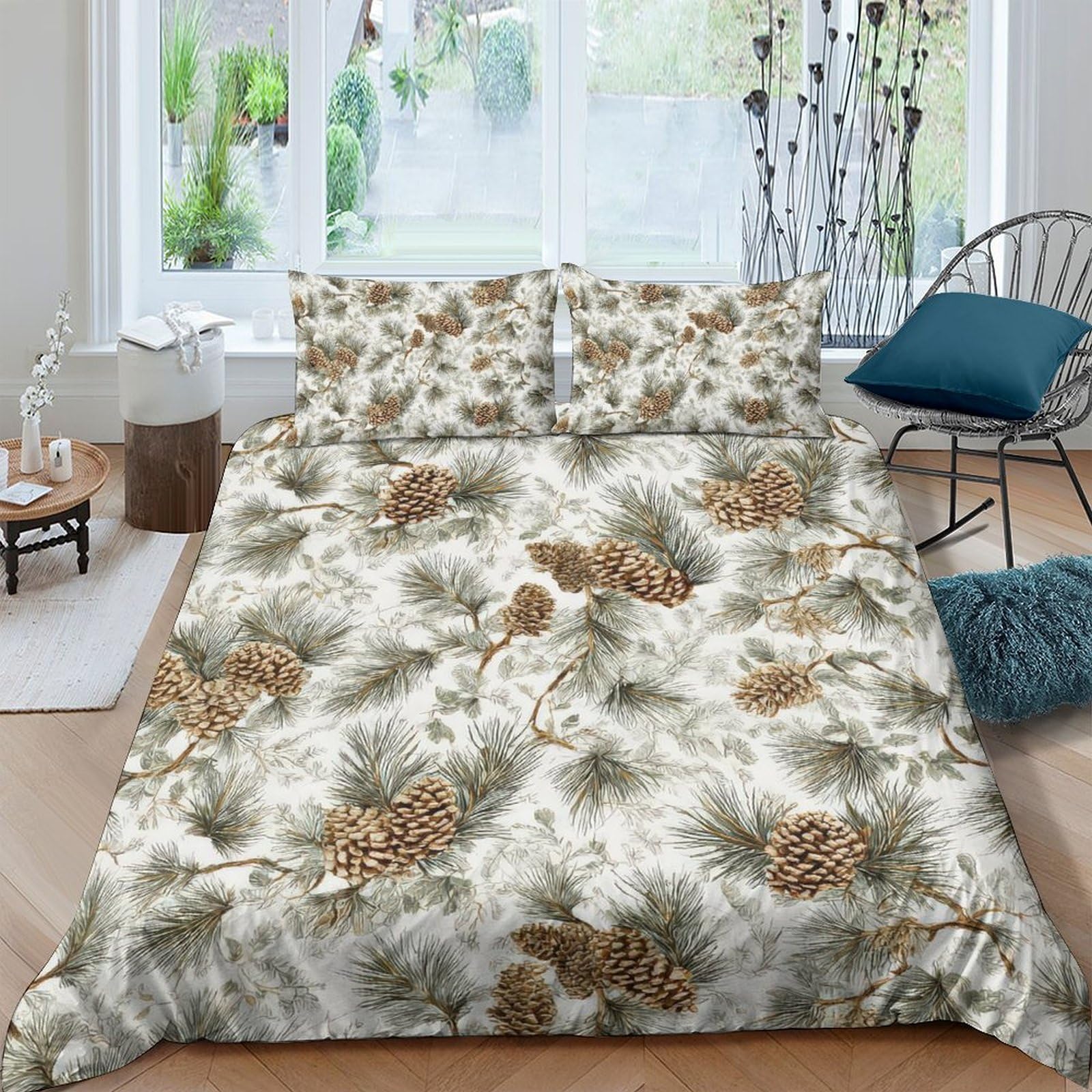 Ctjqhvkz Style-7 3D Printed Pinecone Forest Fitted Sheet Microfiber Soft Durable Autumn Leaves Mattress Cover For Bedroom Guest Room Decor Single（135X200cm）