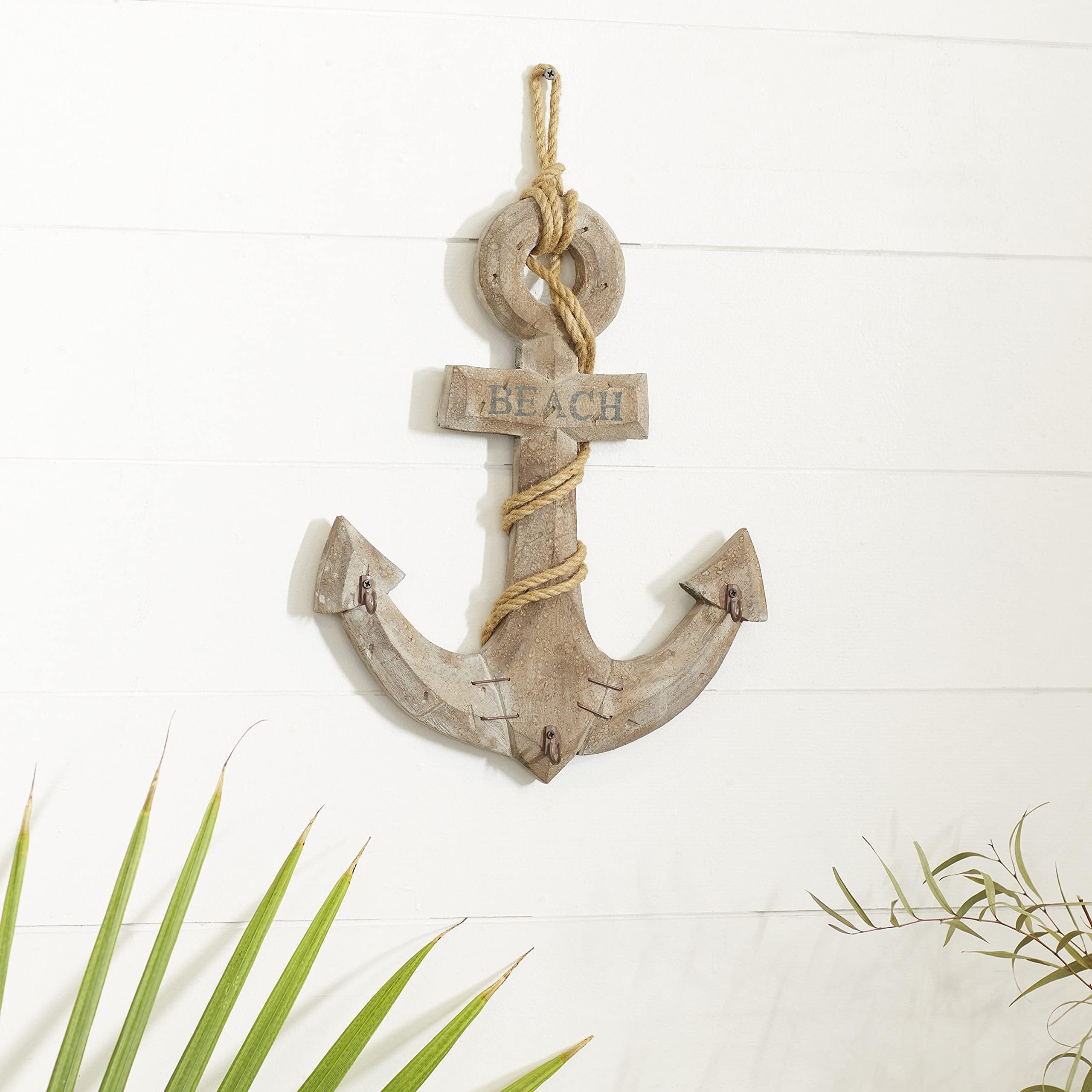 Deco 79 Wood Anchor W Hooks 18" H, 12" W-38754, 18" x 12"