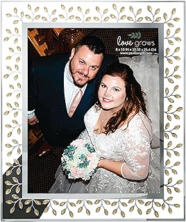 Pavilion - Gold Gems & Mirror Glass Picture Frame - Wedding Photo Frame, 50th Anniversary Frame (Holds 8” x 10” Photo), Electroplated Silver Trim, 1 Count (Pack of 1), 11” x 13” Overall in Size