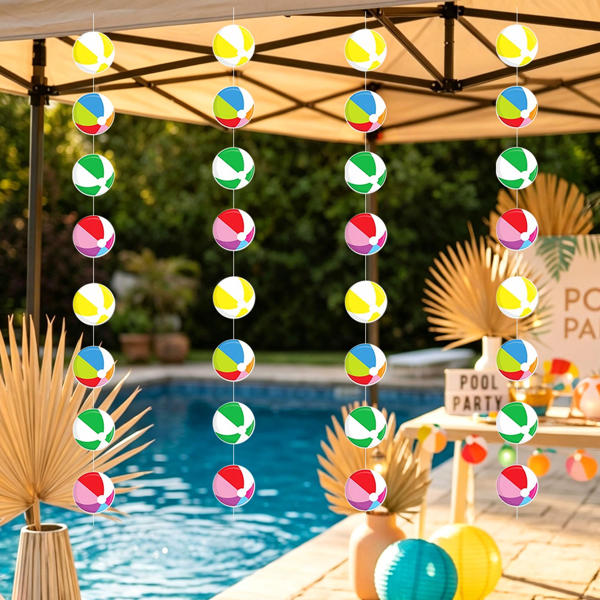 Beach Ball Garland Summer Pool Party Hanging Banner Decorations