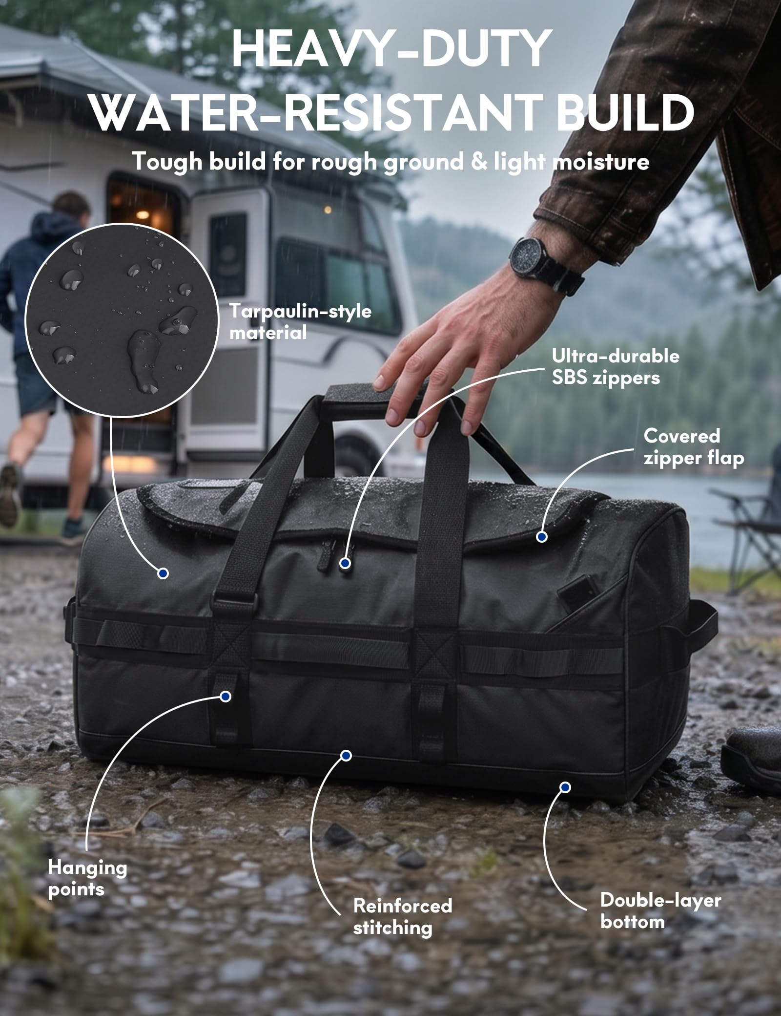 Haimont Mochila deportiva grande con correas para senderismo, viajes, fin de semana y entrenamiento, Negro -, 60L US, Bolsa de lona