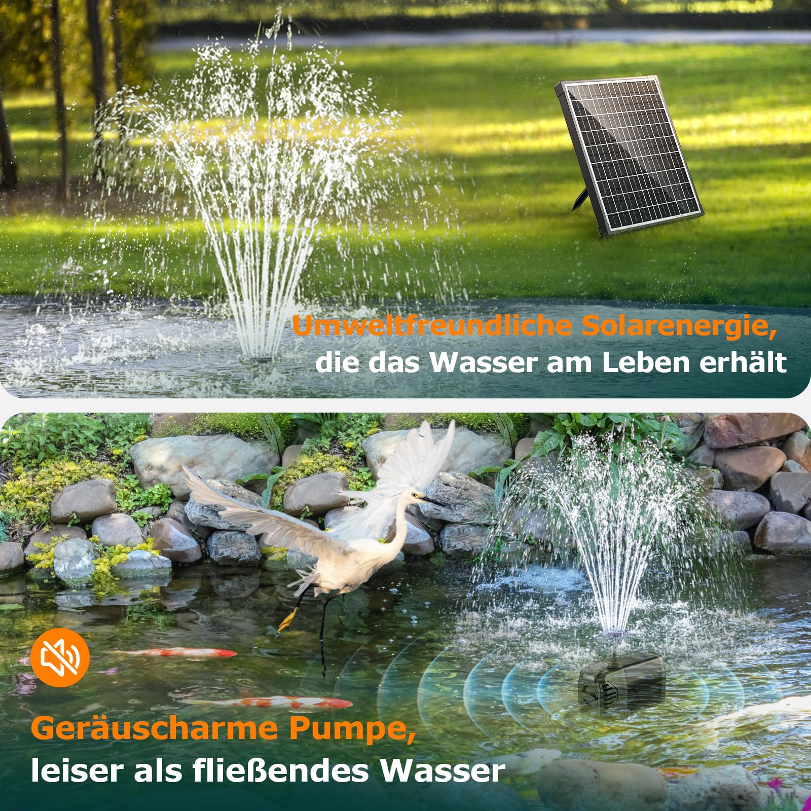 POPOSOAP Solarna pompa do stawu 20 W, 1000 l/h, solarna pompa do fontanny z regulowanym przepływem, kabel 5 m, zapobiegająca zapchaniu się, solarna pompa wodna do użytku na zewnątrz, do ogrodu, stawu