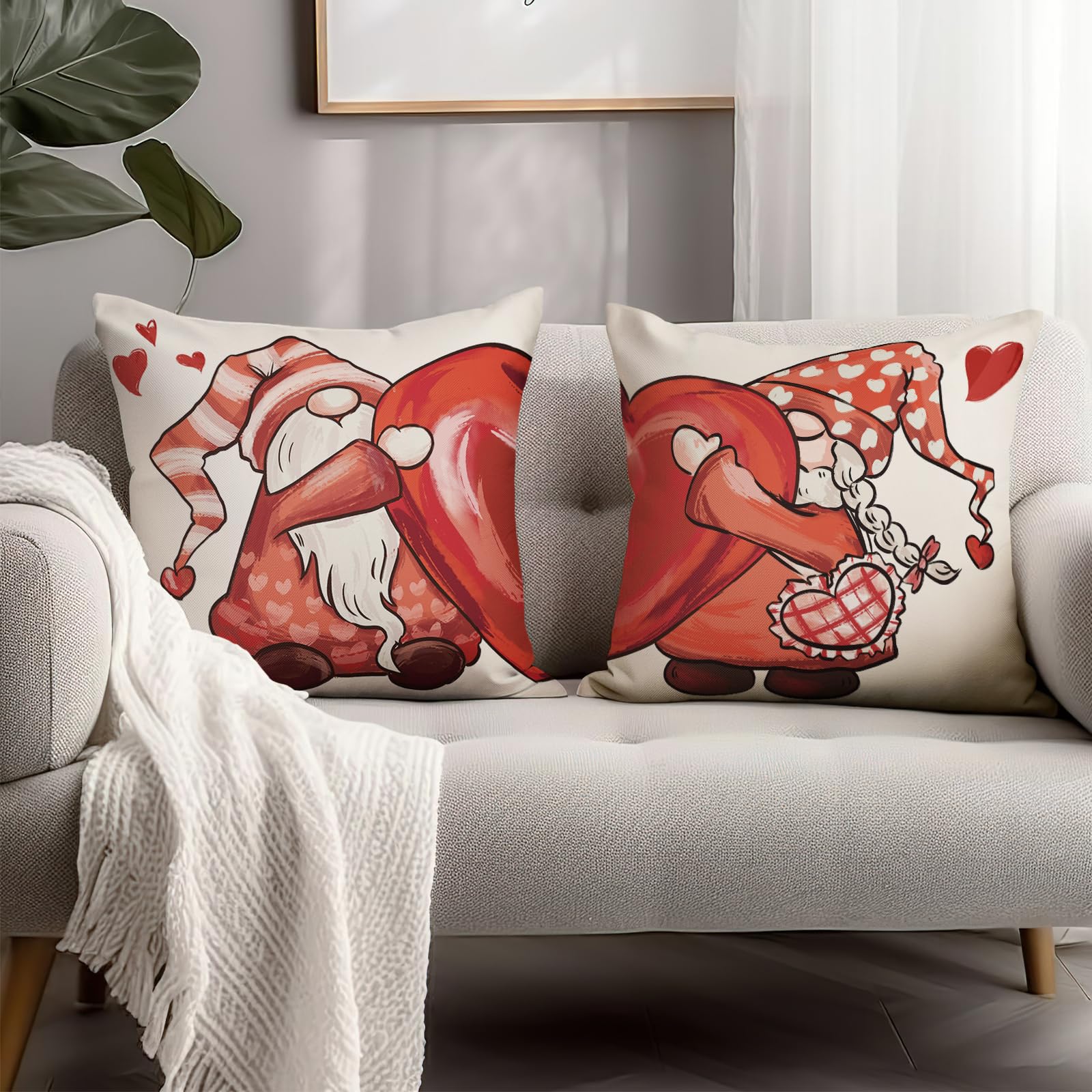 Lanpn 40x40cm Federe Cuscini San Valentino Set di 2, Federe Decorative per Cuscino con Cuori San Valentino Copricuscini Divano per Soggiorno Camera
