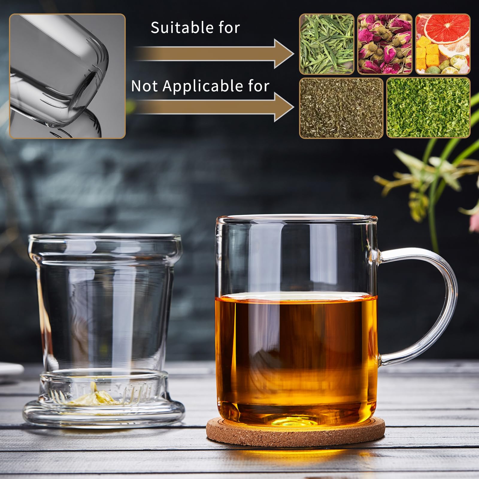 DOPUDO Glass Tea Cup with Infuser and Lid, 17.6oz/520ml Large Borosilicate Teacup,Tea Glass, Clear Mug for Loose Leaf Tea, Blooming Tea, Microwave & Dishwasher Safe - Tea Maker Gift for Birthday.: Glass Tea Cup with Infuser and Lid, 17.6oz/520ml Large Borosilicate Teacup, Clear Mug for Loose Leaf Tea, Blooming Tea, Tea Bags - Perfect Christmas or Birthday Gift for Women