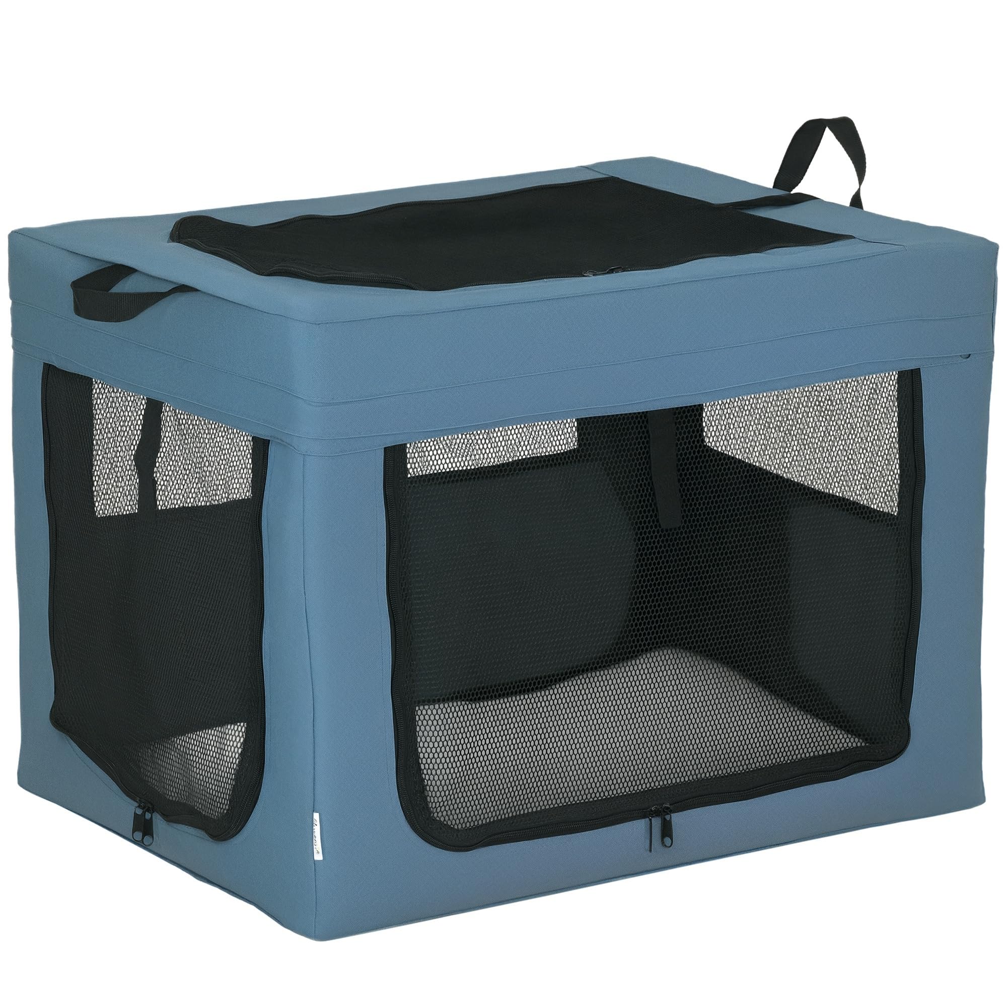 PawHut Sac de Transport Pliable pour Animaux de Compagnie avec poignée Ouverture supérieure Tissu en Maille - 69 x 51 x 51 cm - Bleu Noir