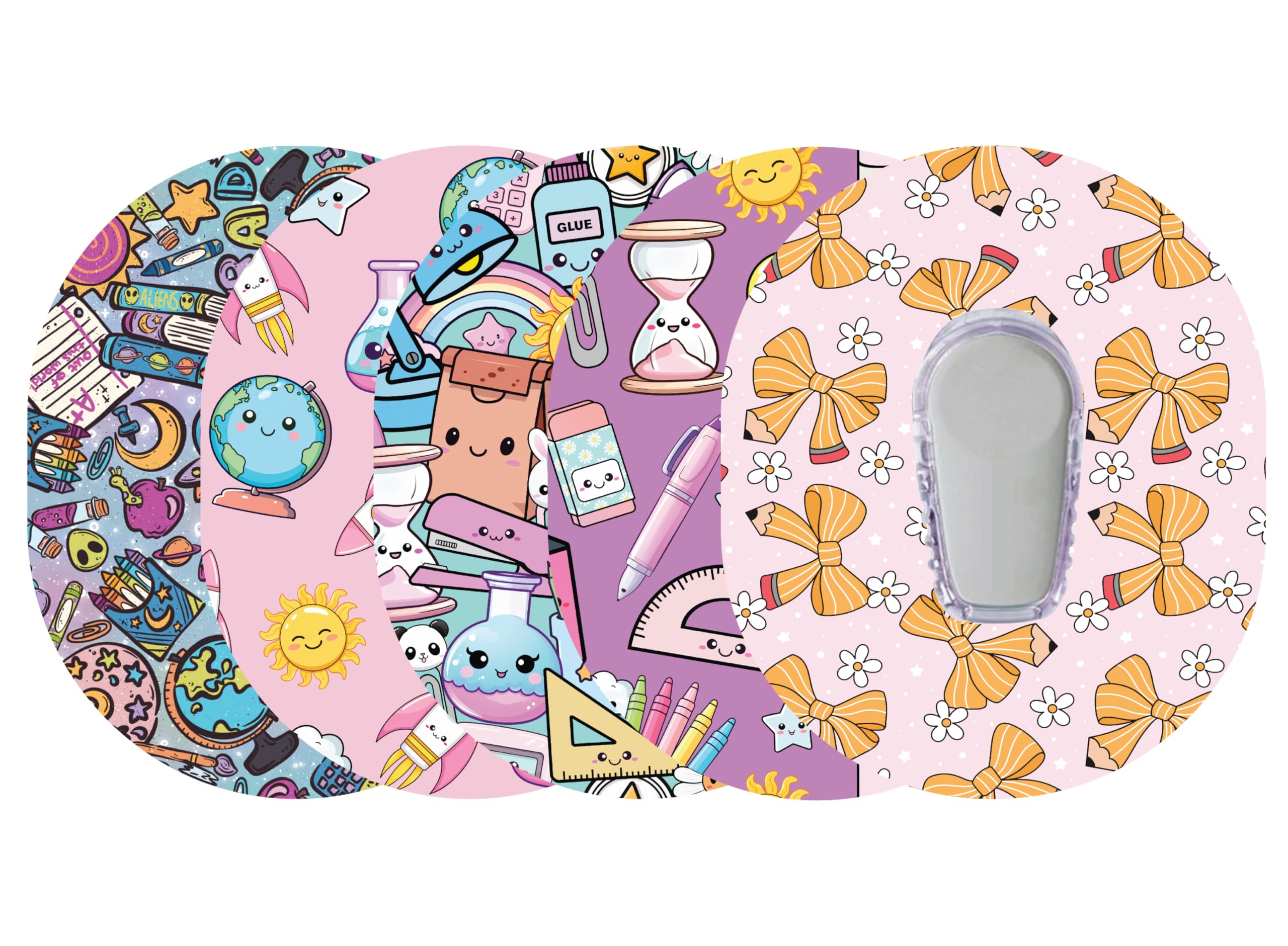 Glucomart Adhesive Patches for Dexcom G6 – 5-Pack Waterproof, Sweatproof CGM Overpatches – Hypoallergenic CGM Patches (Kawaii Classroom)