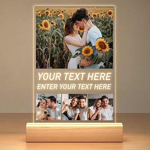 Marcos de fotos personalizados, marco de fotos personalizado con luz nocturna, marco de fotos personalizado con foto, regalos personalizados de