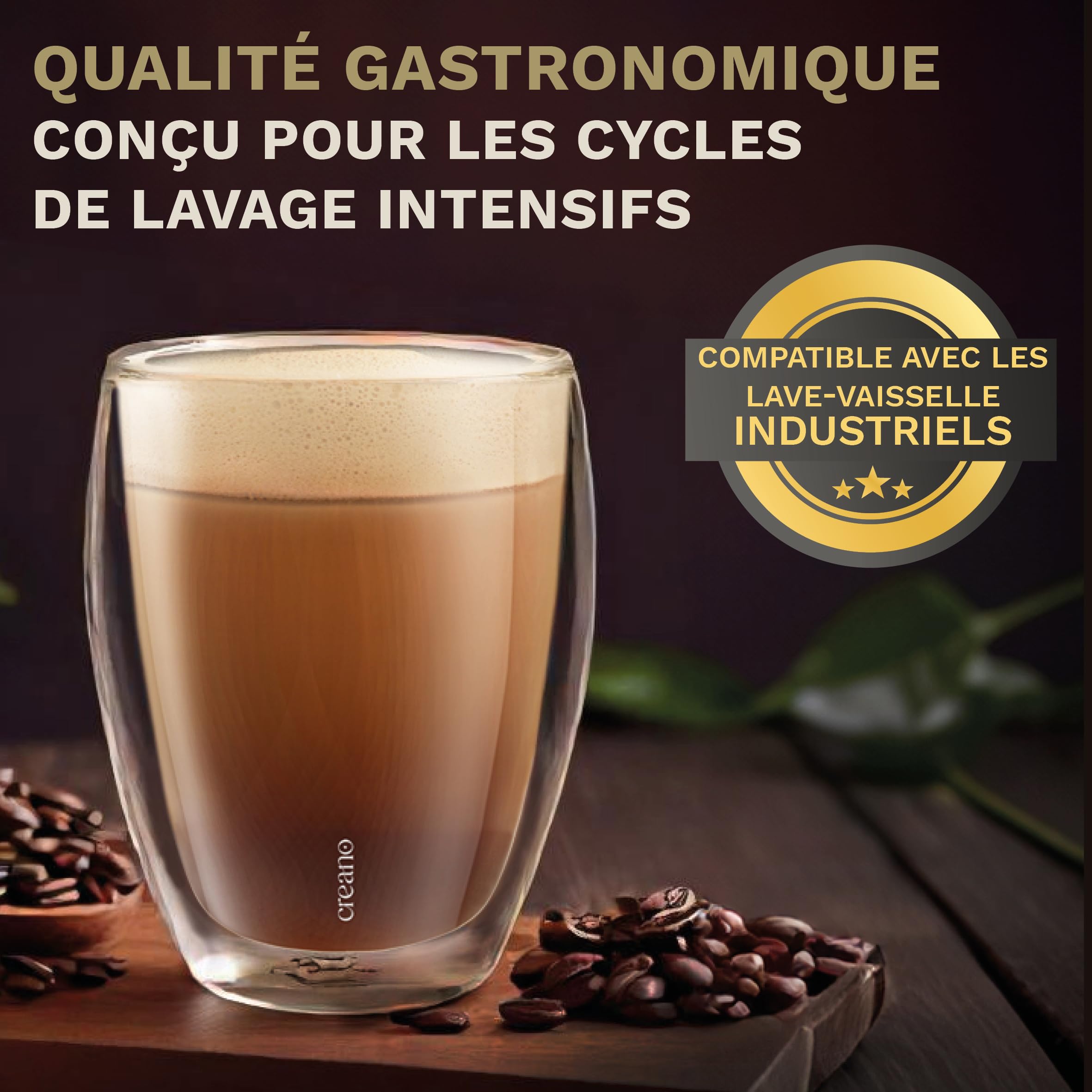 Creano PREMIUM Verres à double paroi 250 ml – Lot de 6 | 100 % compatibles lave-vaisselle grâce au joint GastroSeal – Qualité professionnelle