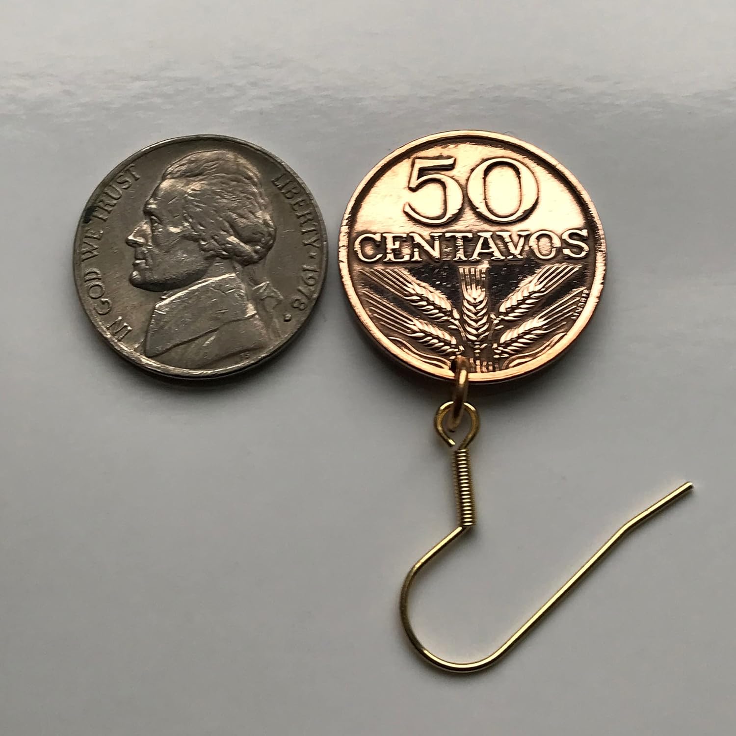 1972 Portugal 50 Centavos coin earrings Portuguese 5 Quinas castles Lisbon Porto Sintra Gaia Cascais Loures Braga Almada Amadora Guimarães Coimbra Evora Faro Belem Aveiro Ourique Mirandese e003185