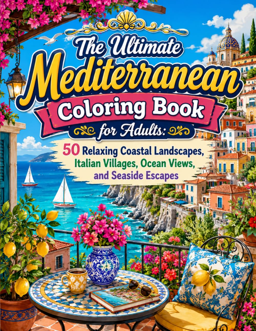 The Ultimate Mediterranean Coloring Book for Adults: 50 Relaxing Coastal Landscapes, Italian Villages, Ocean Views, and Seaside Escapes