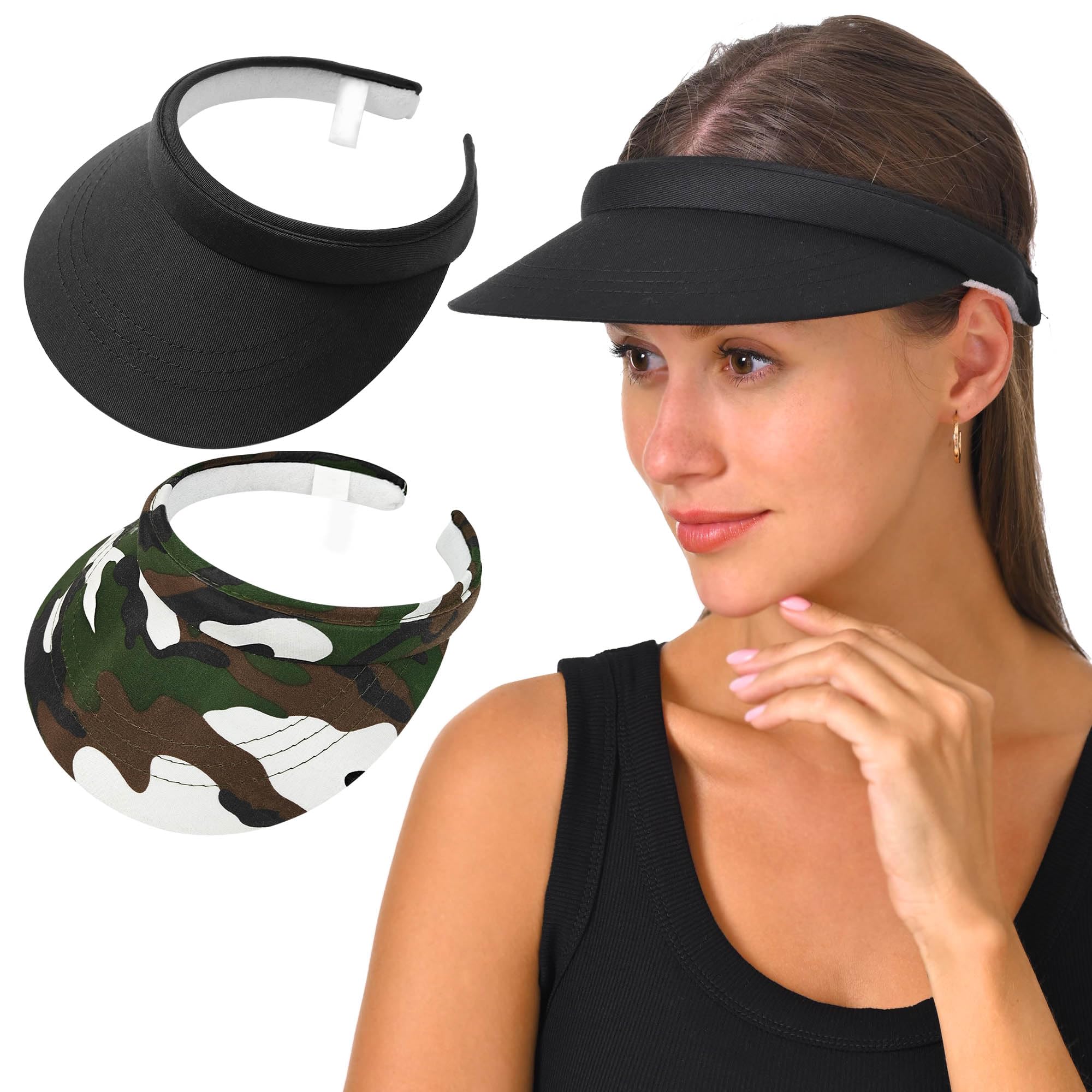 2 Pack Visor Women Men Sun Hat Clip On Visors Adjustable Sport Wide Brim Cap