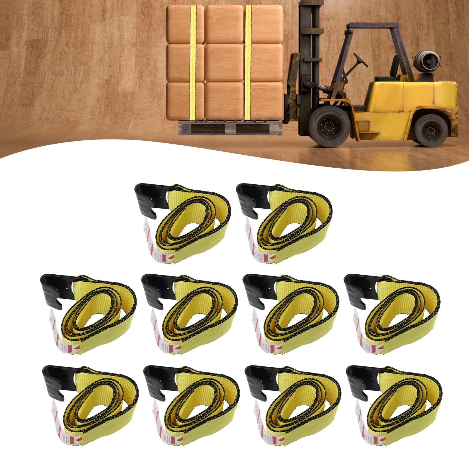 10-teilige Spanngurte mit Bruchkraft 7983.23kg Belastbarkeit 3991.61kg & Hebelastkapazität 453.6kg,Ratschengurte Zurrgurte aus Polyester mit Flachhaken für LKW-Anhänger Bootstransport (10cmx1.5m,Gelb)