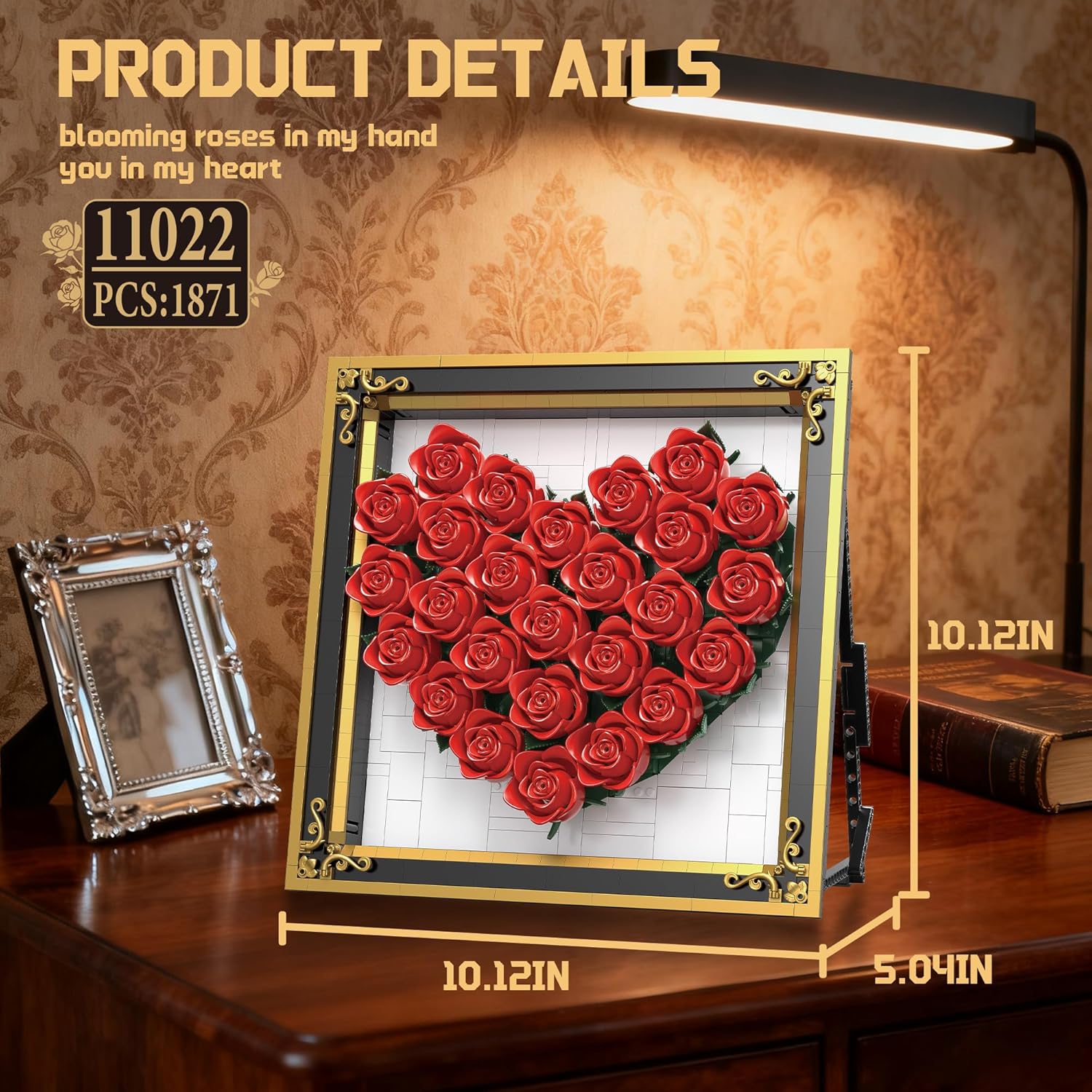 ZONECYTD Red Rose Building Set Compatible with Lego Flowers Bouquet Botanical Collection Wall & Table Art Decor for Lover Adults Girls -1871PCS