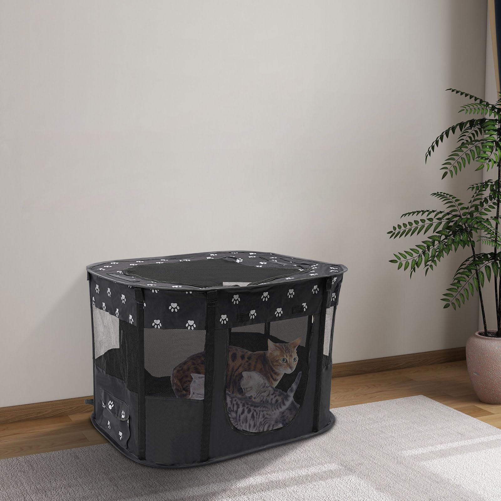 Parque para cachorros, caño para cachorros interior, 90 x 70 x 60 cm, tela Oxford 300D, cuadrado negro, tamaño XL, adecuado para perros, gatos, conejos, también gatos gestantes, gatitos, etc.