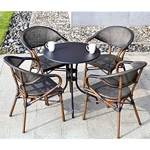 Coffee Table, Outdoor Living Table Dining Chair Set, Round Aluminum Alloy Frame, Breathable, Durable, Load Capacity, Retro, Sitting for Long Hours Without Fatigue, Stackable, Withstands Wind