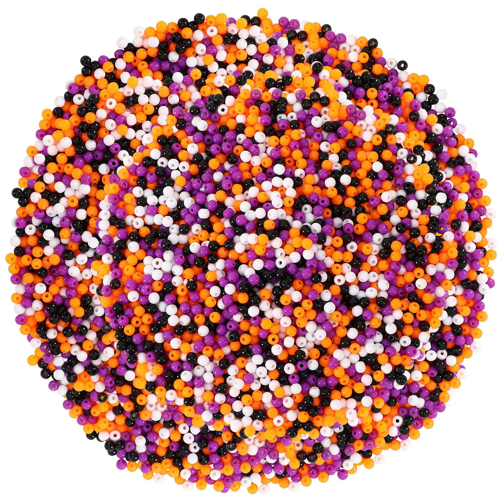 Halloween Beads, 1200Pcs Halloween Spacer Beads 4mm Round Small Craft Beads for DIY Bracelets, Orange & Purple & Black & White