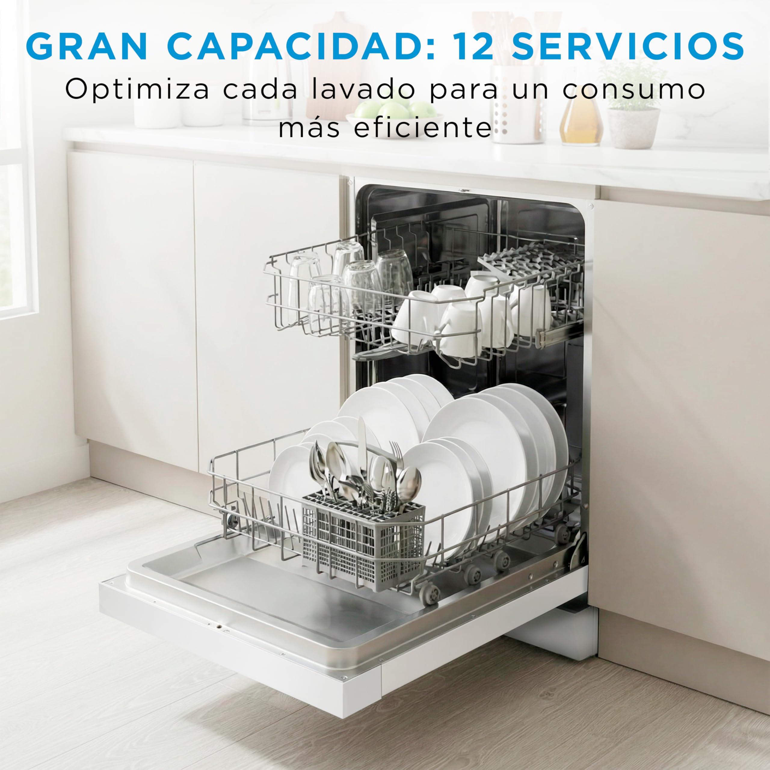 Midea Lavavajillas 60 cm+++ Blanco para 12 servicios - Lavaplatos Libre Instalación con 4 Programas de Lavado, Integrable - Filtro Antibacterias, 49 dB, y Función de Media Carga Nuevo Modelo