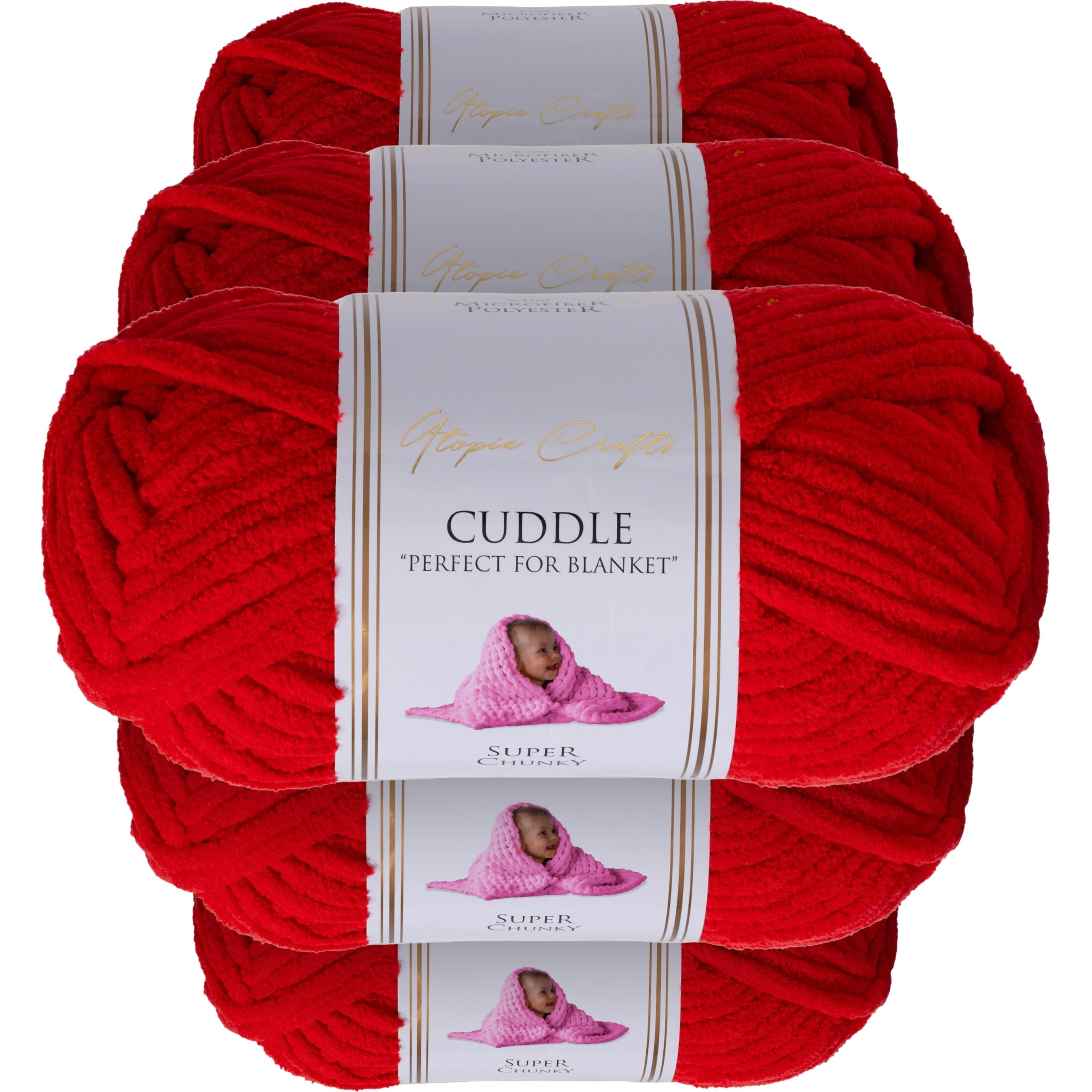 Utopia Crafts Cuddle Super Chunky Chenille Soft Yarn for Knitting and Crochet 5X 100g (Red)
