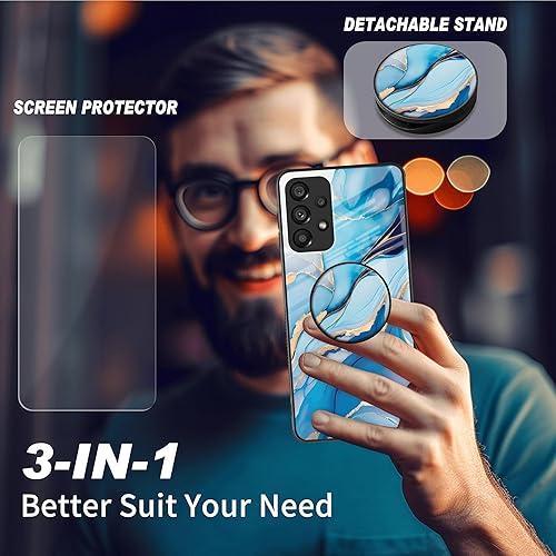 Miniatura 5 de RYUITHDJP for Samsung Galaxy A32 5G Case 6.5" with Screen Protector Phone Grip Stand Marble Blue Design Case for Samsung Galaxy A32 5G Case Slim
