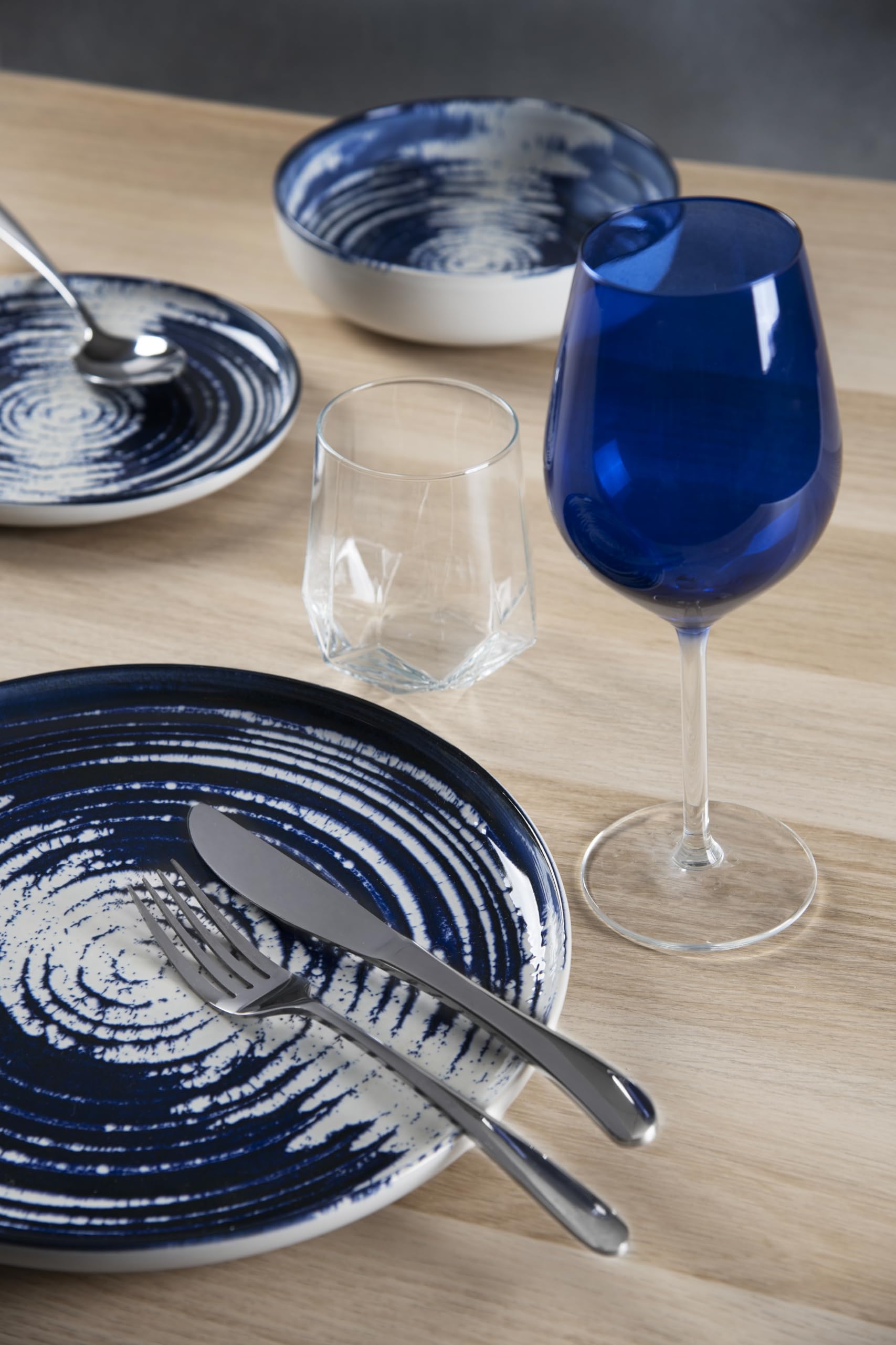 Excelsa Ermes Lot de 6 assiettes creuses en céramique avec décor numérique bleu et blanc