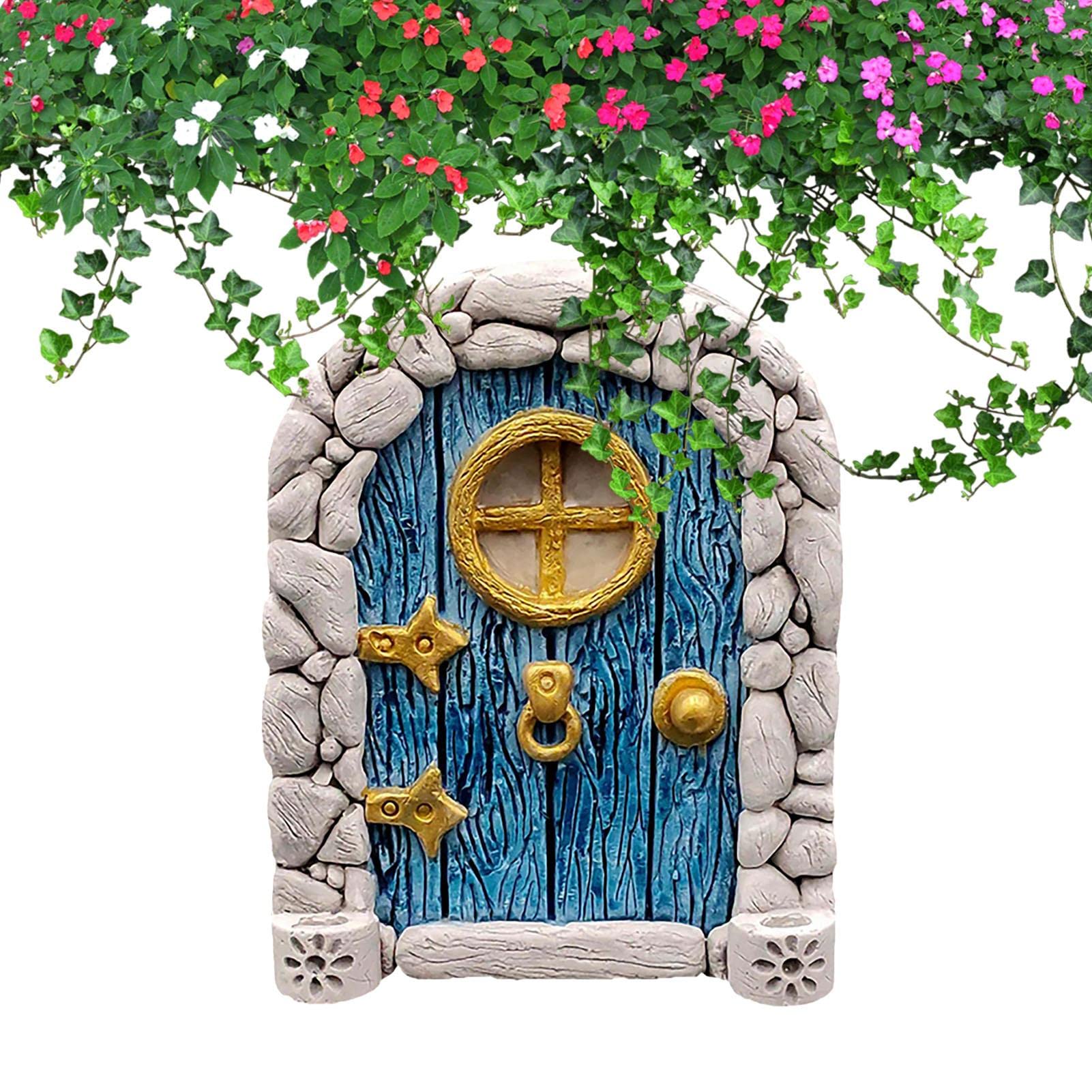Porta Delle Fate In Legno Per Giardino – Casetta Elfi In Miniatura 10x9 Cm, Decorazione Magica Per Alberi E Interni – Blu