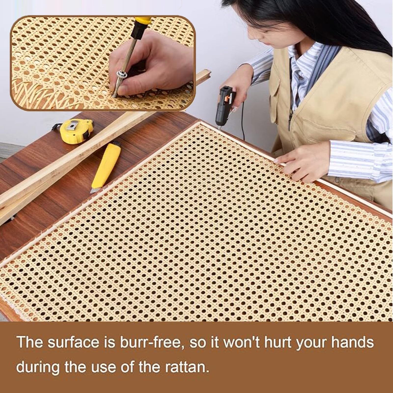 Rotolo di rattan sintetico, 35-100 cm, tessuto di plastica per artigianato, nastro in finto vimini, materiale rattan per progetti fai da te (larghezza 61 cm)