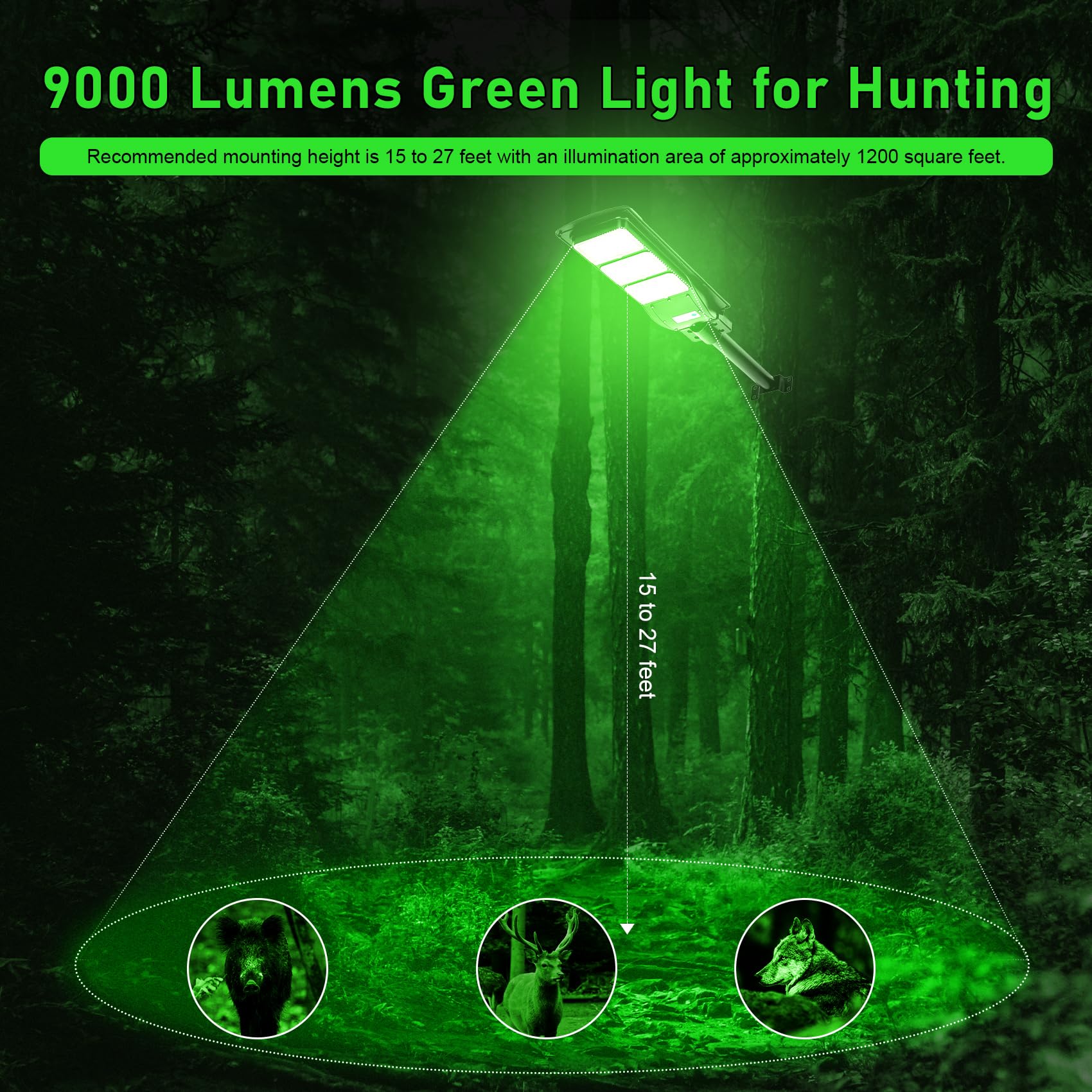 2 Pack Hog Hunting Lights, Solar 9000 Lumens Green Light for Hunting Hogs,Hog Lights Motion Activated Feeder for Night with 20